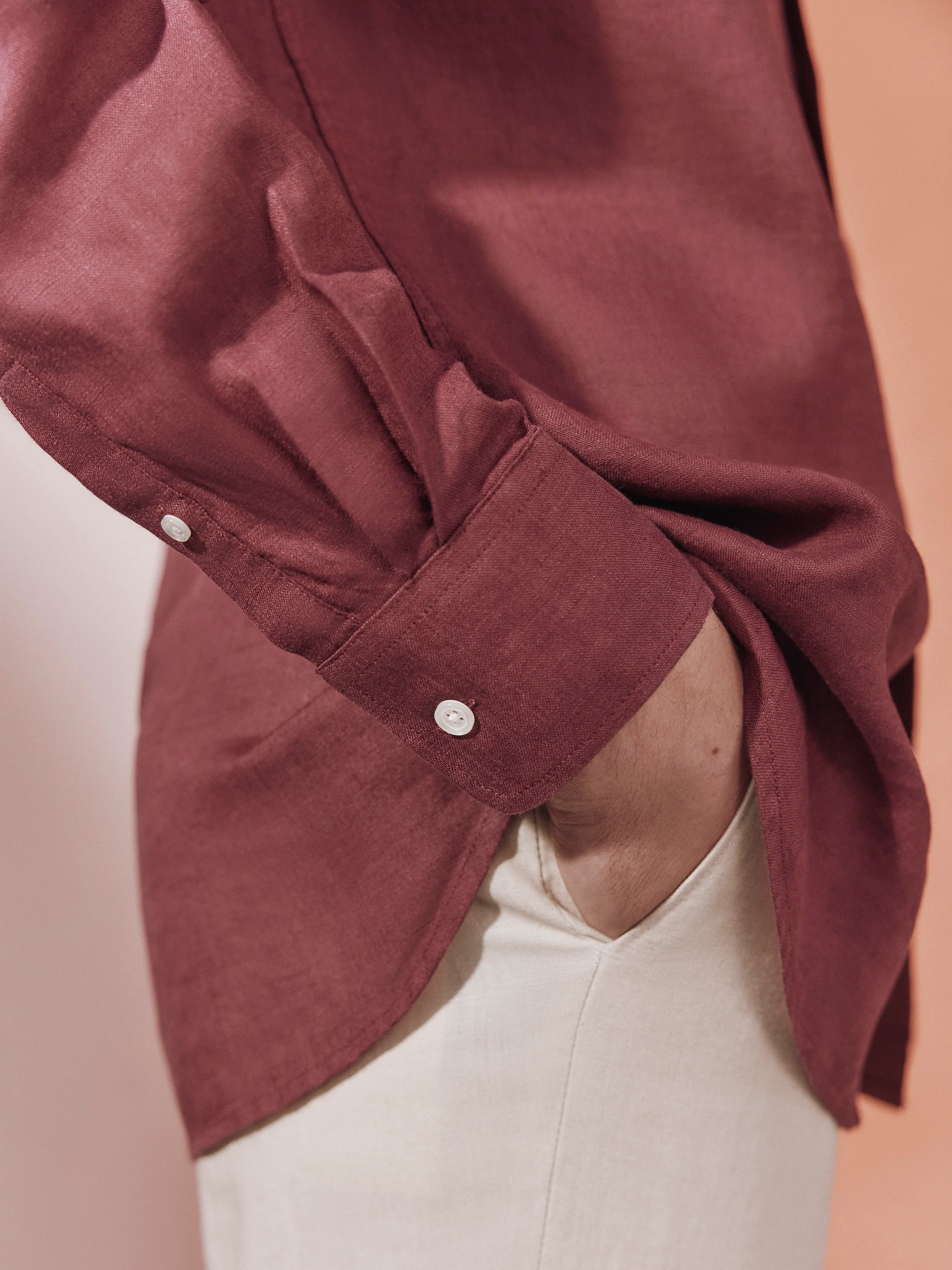 Amalfi Linen Shirt - Burgundy - Image 3