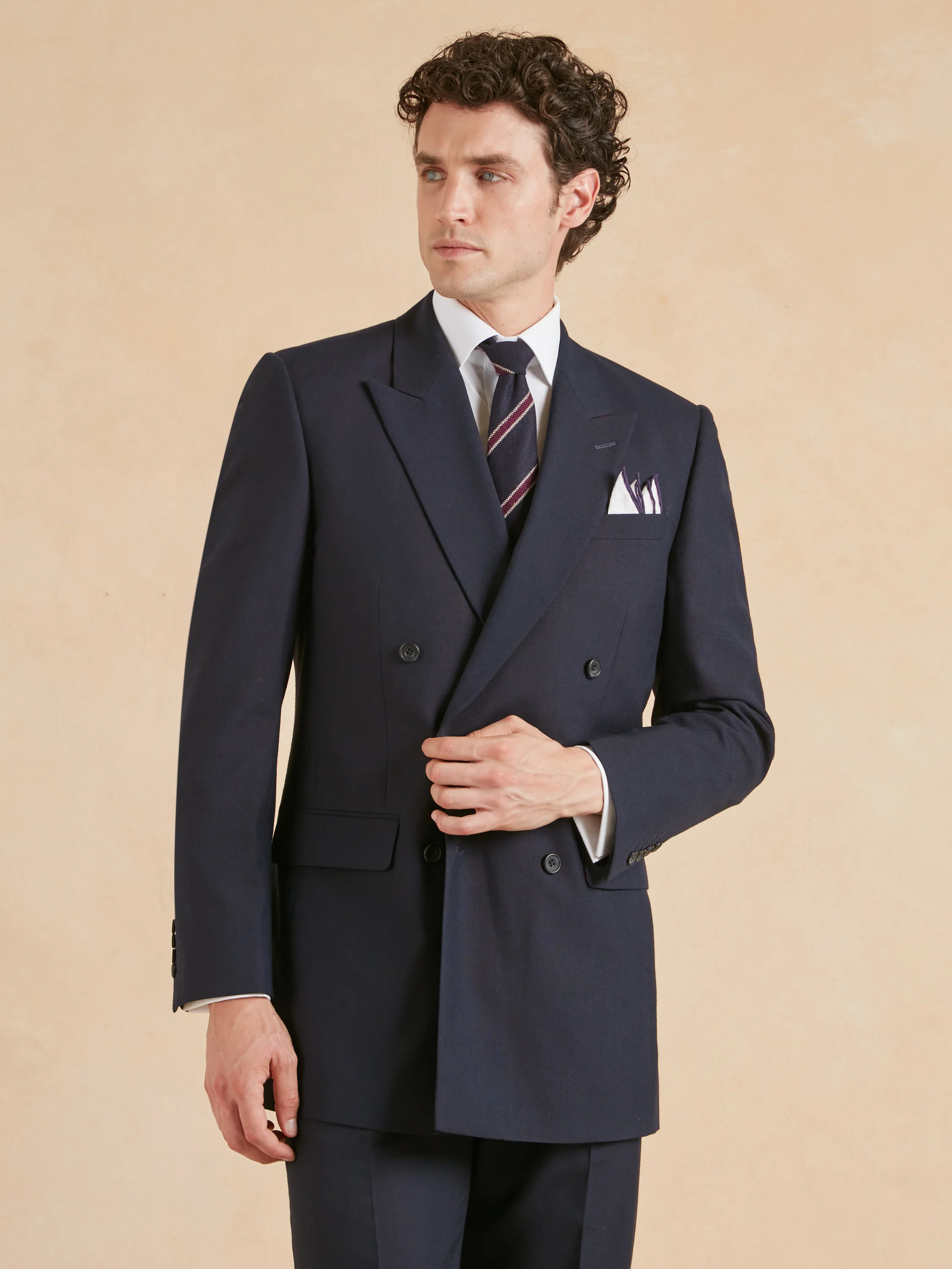 Cadogan Classic Fit Suit - Navy Plain Weave Wool - Image 3