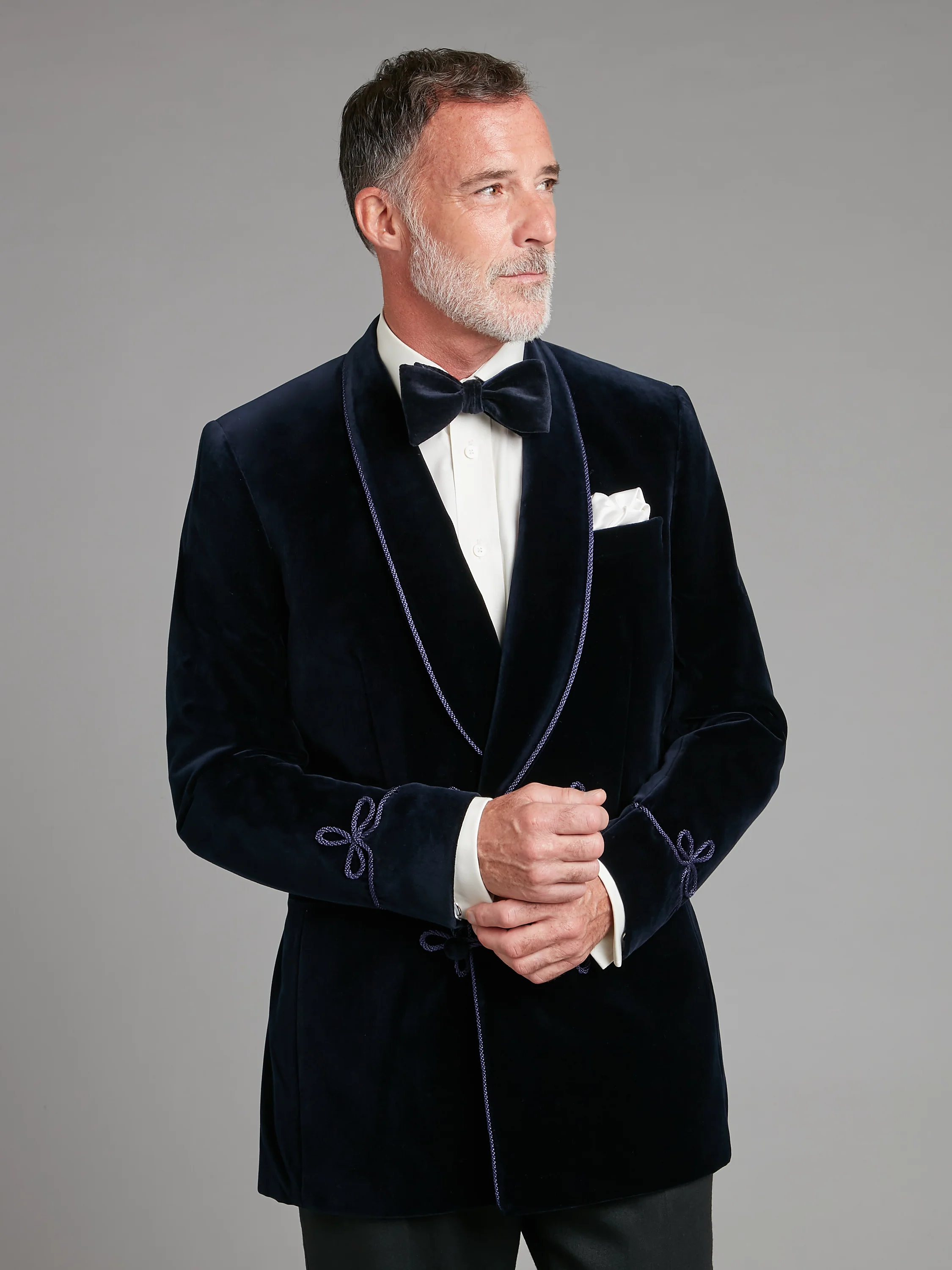 Caversham Smoking Jacket - Navy Velvet - Image 3