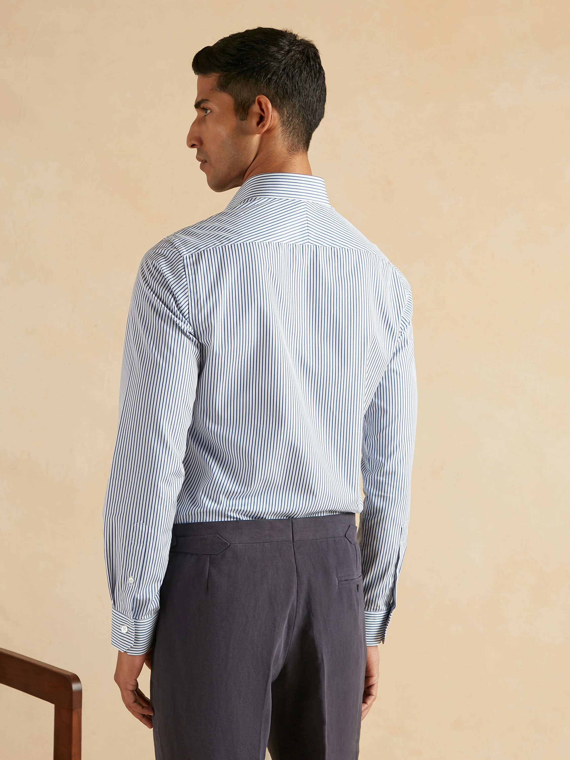 Cutaway Collar Bengal Stripe Shirt - Navy - Image 3