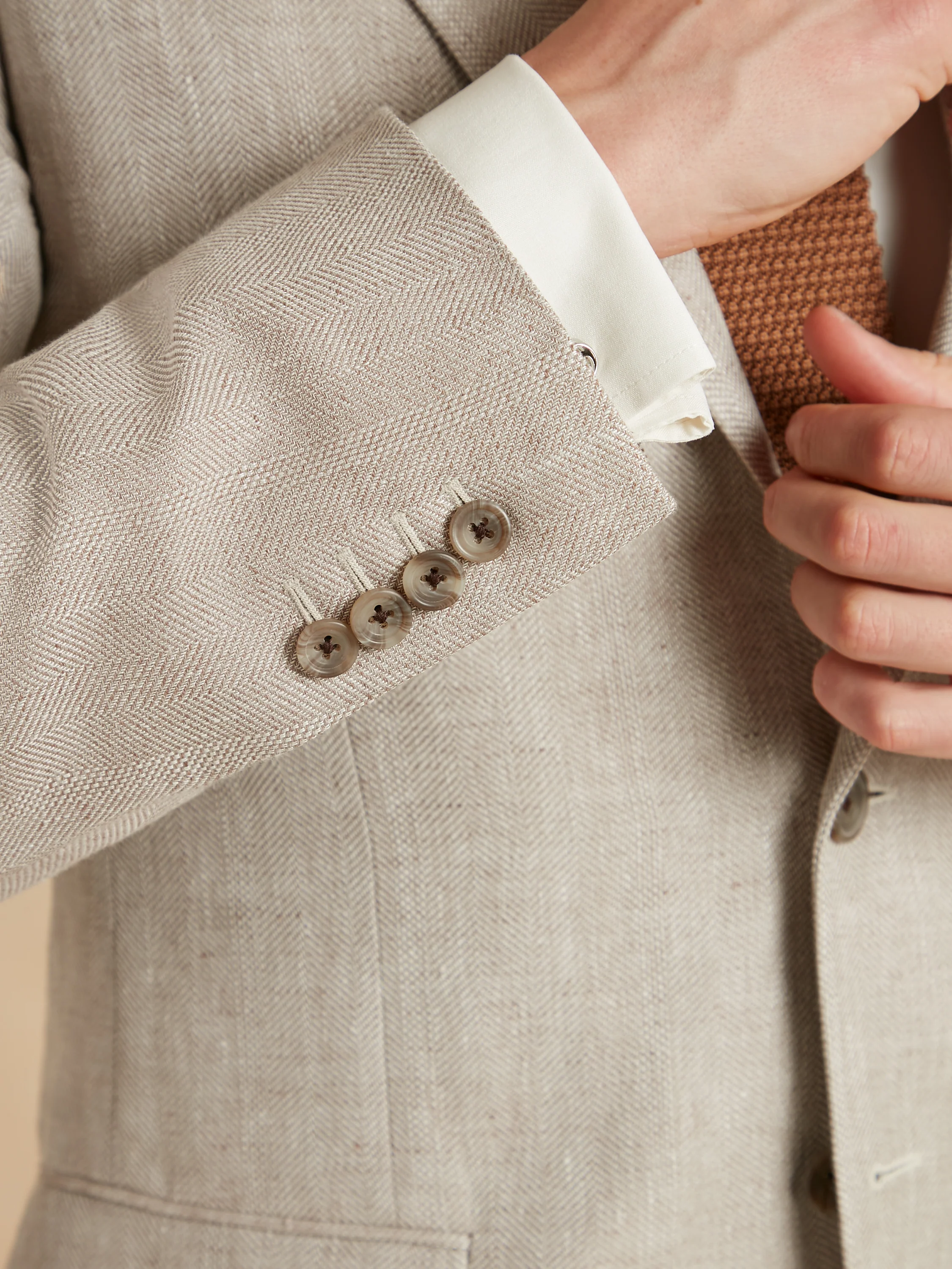 Deconstructed Jacket Linen and Wool Herringbone - Natural - Image 3