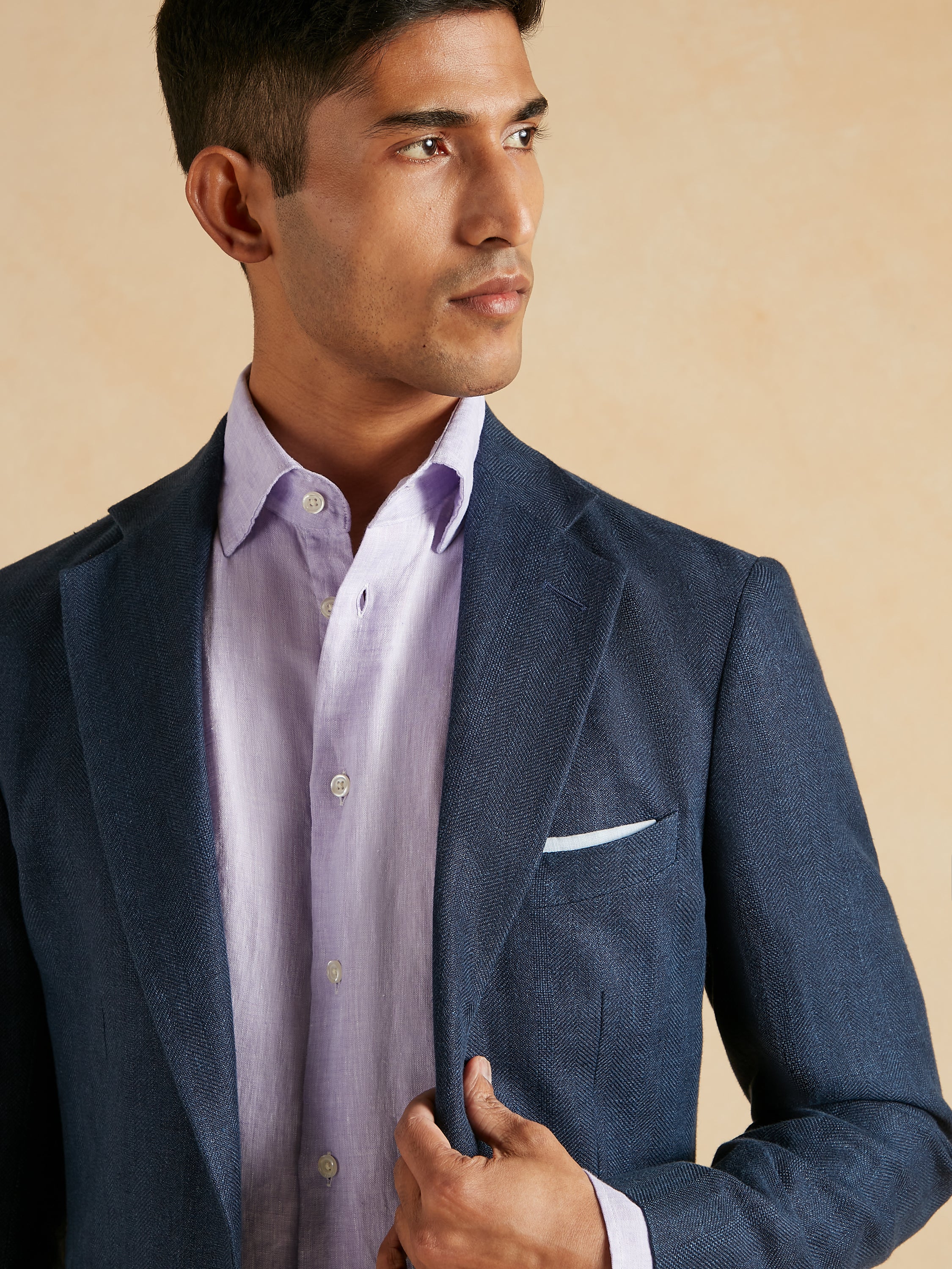 Deconstructed Jacket Linen and Wool Herringbone - Navy - Image 2