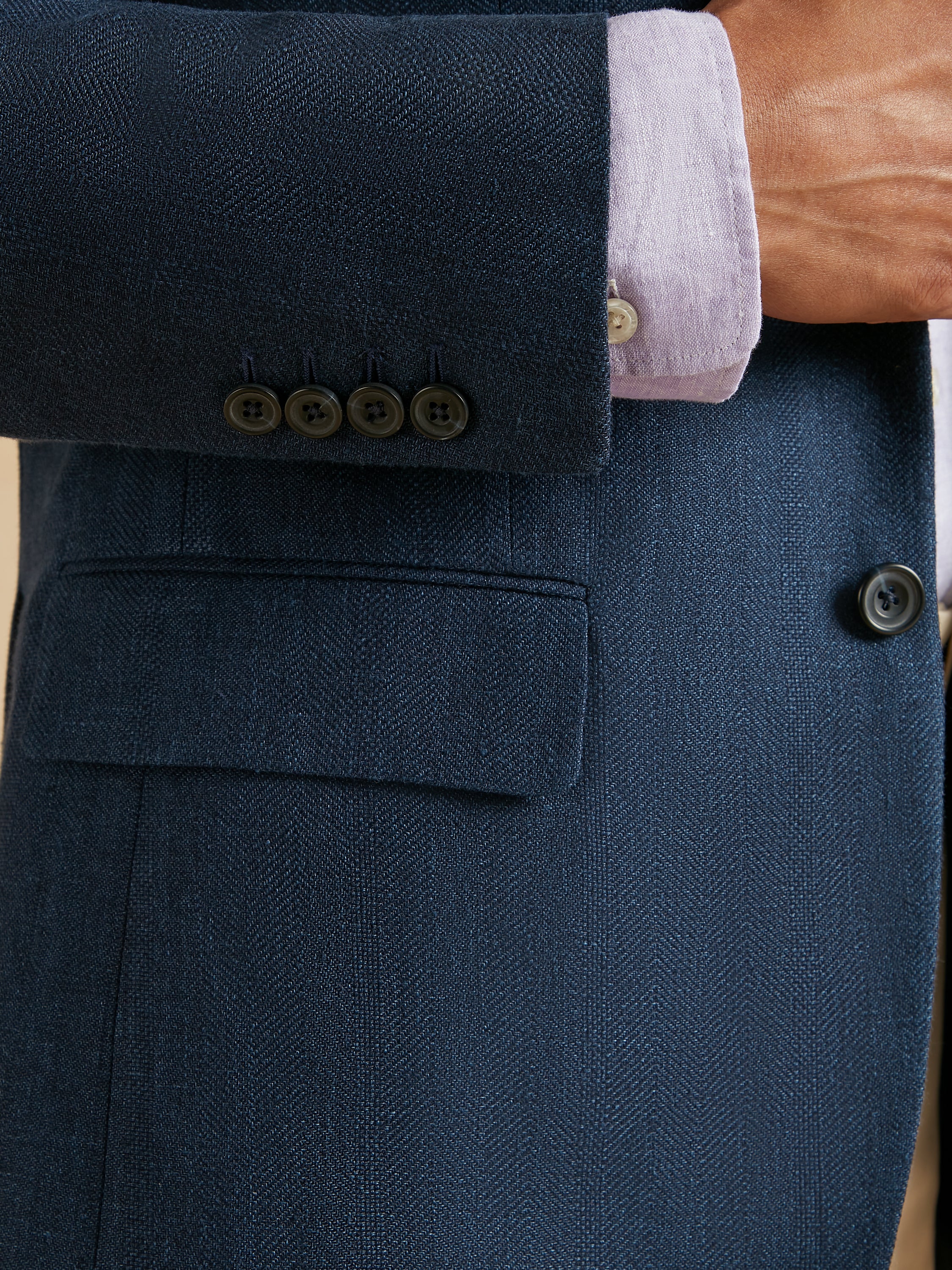 Deconstructed Jacket Linen and Wool Herringbone - Navy - Image 4