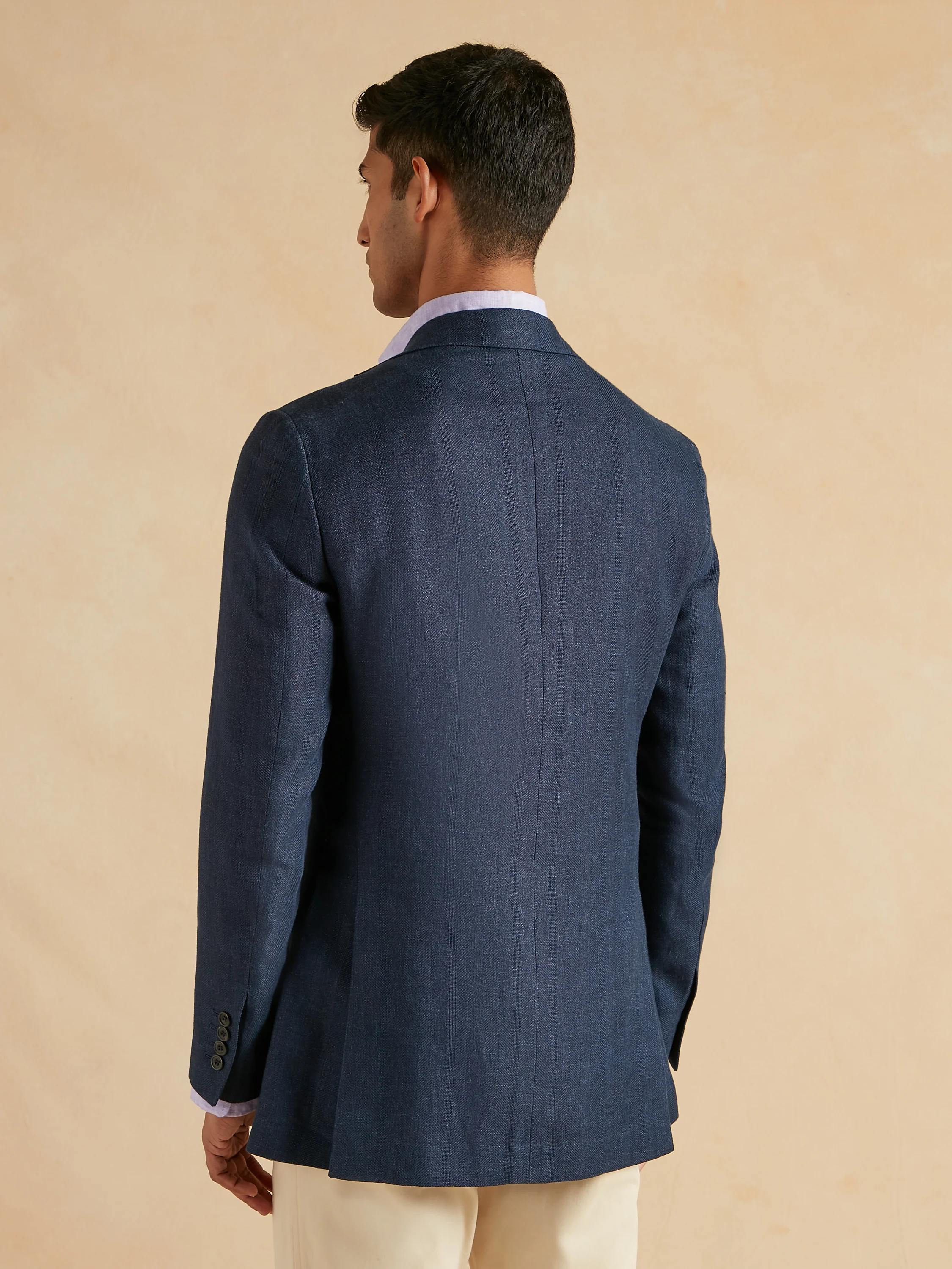 Deconstructed Jacket Linen and Wool Herringbone - Navy - Image 5