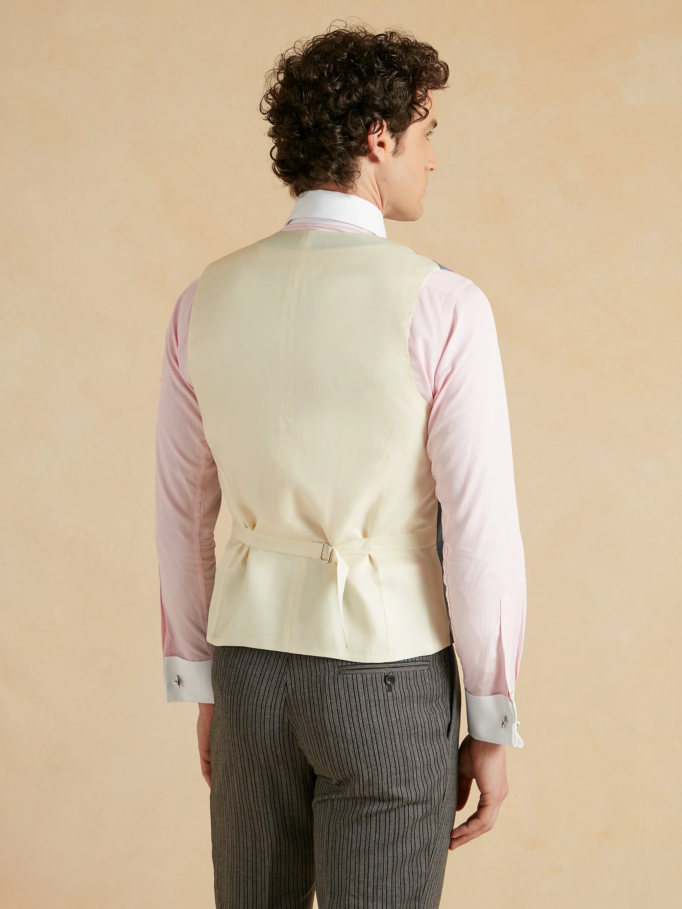 Deep Shawl Lapel Double Breasted Linen Waistcoat - Mid Blue - Image 4