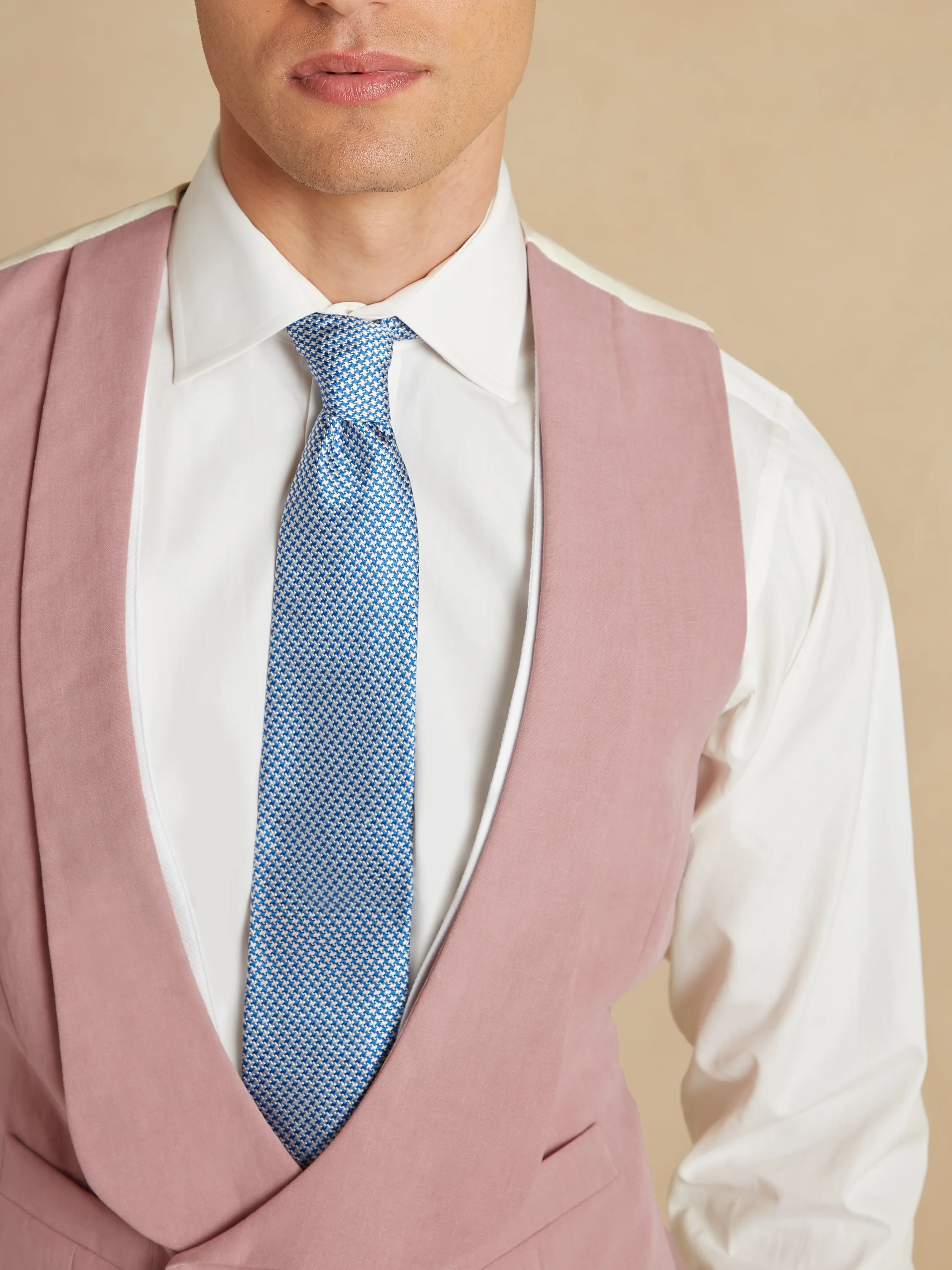 Deep Shawl Lapel Double Breasted Linen Waistcoat - Pink - Image 3