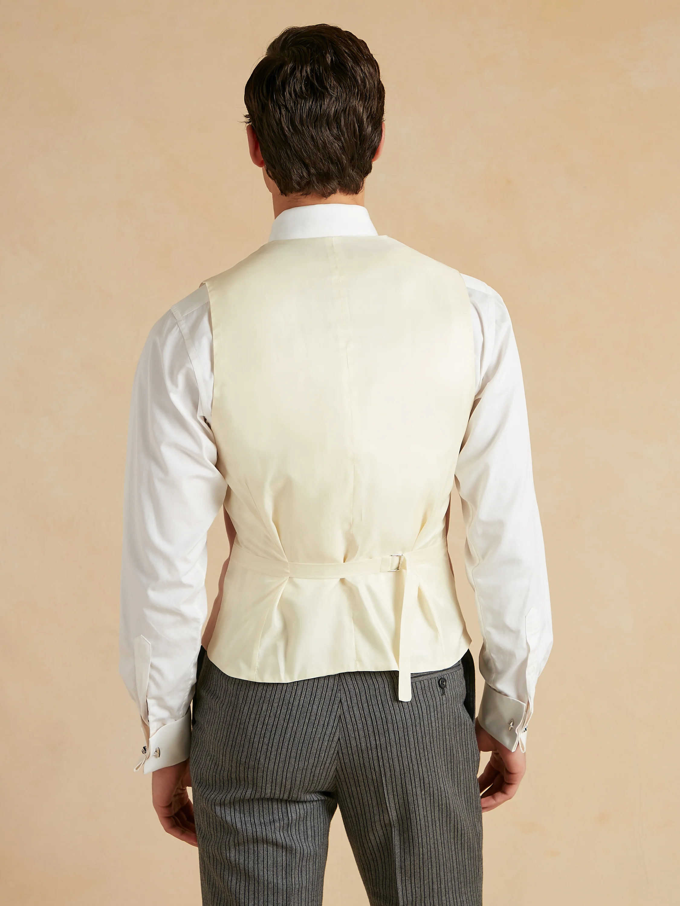 Deep Shawl Lapel Double Breasted Linen Waistcoat - Pink - Image 4