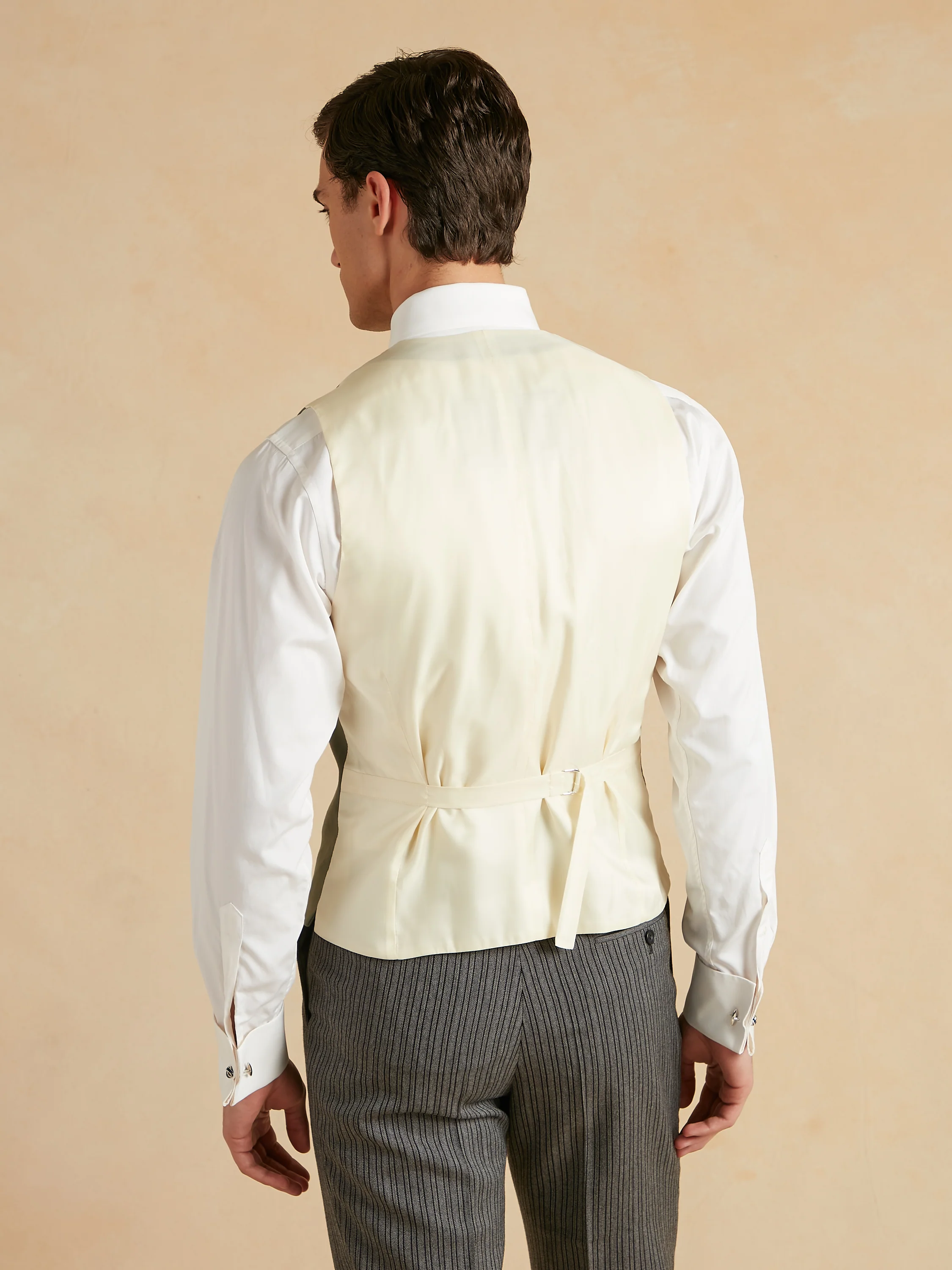 Deep Shawl Lapel Double Breasted Linen Waistcoat - Sage Green - Image 5
