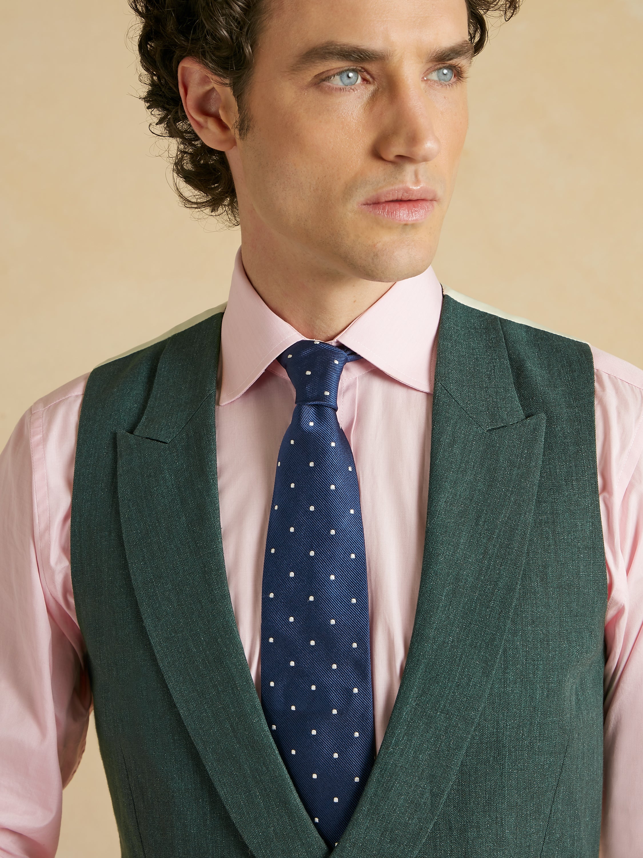 Double Breasted Dormeuil Linen Waistcoat - Deep Green - Image 3