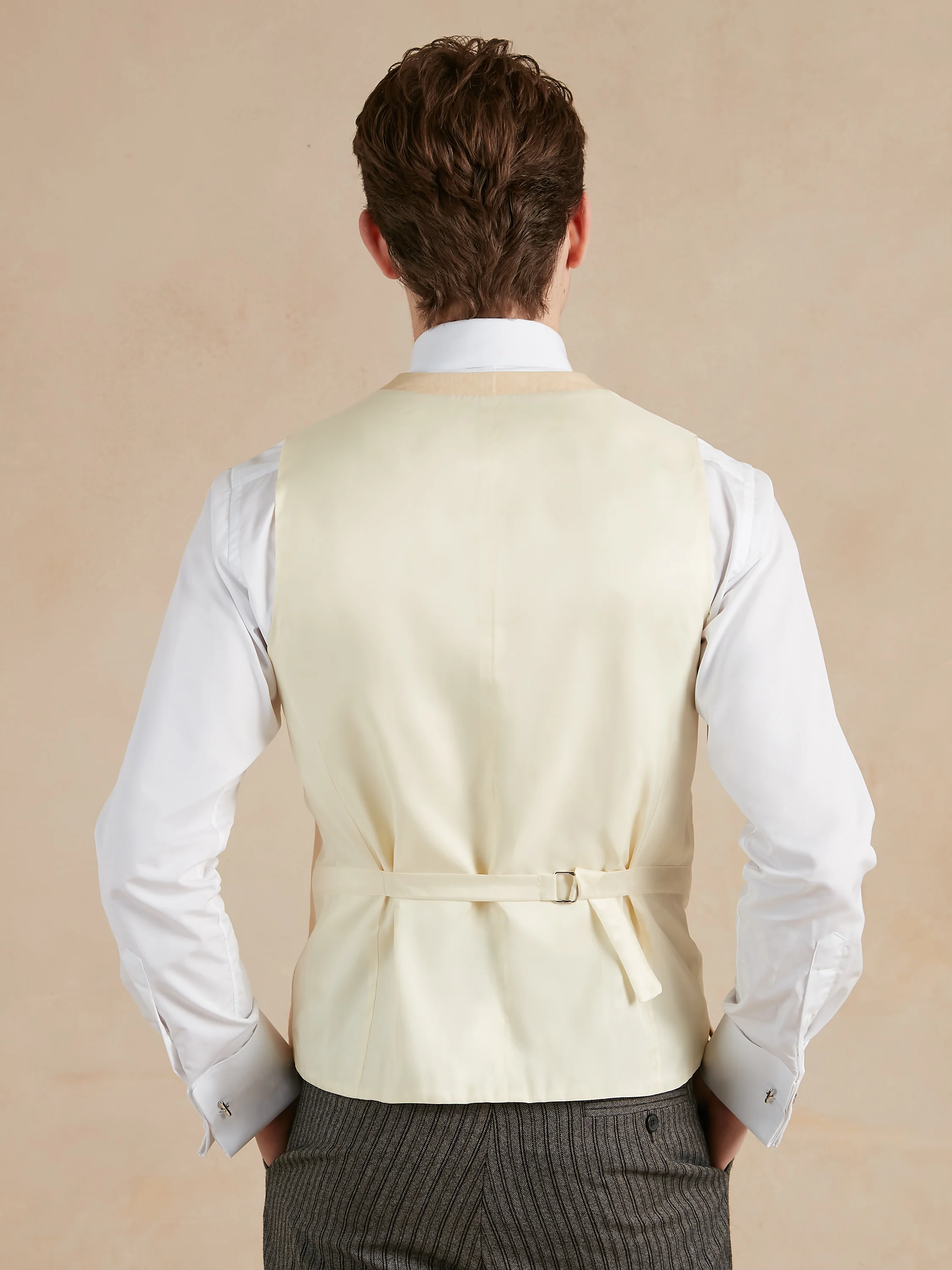 Double Breasted Linen Waistcoat - Beige - Image 4