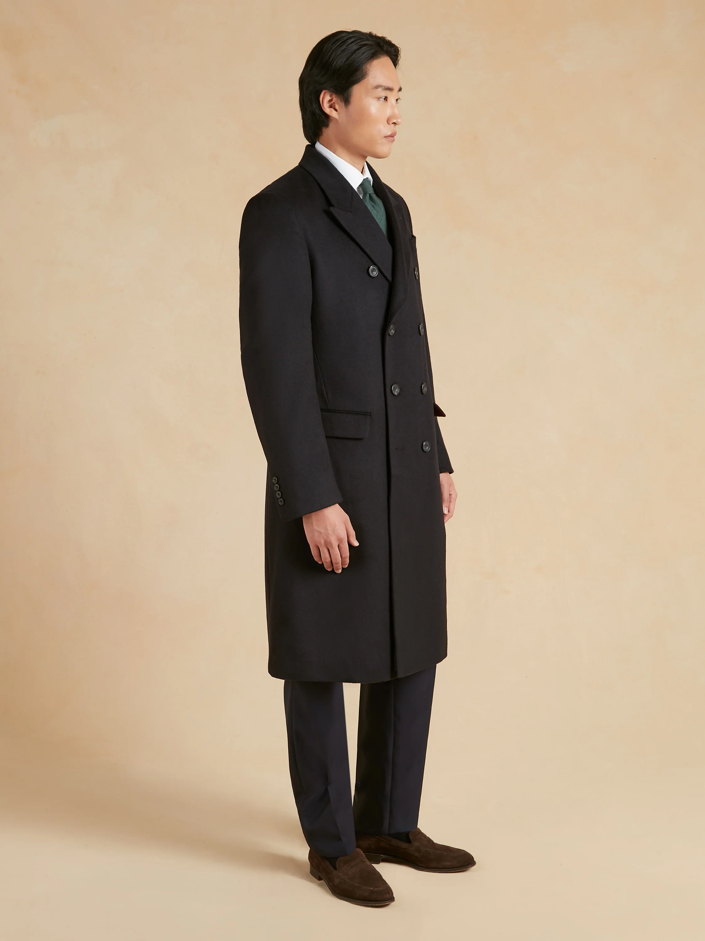 Double Breasted Overcoat Cashmere Blend - Navy - Image 3