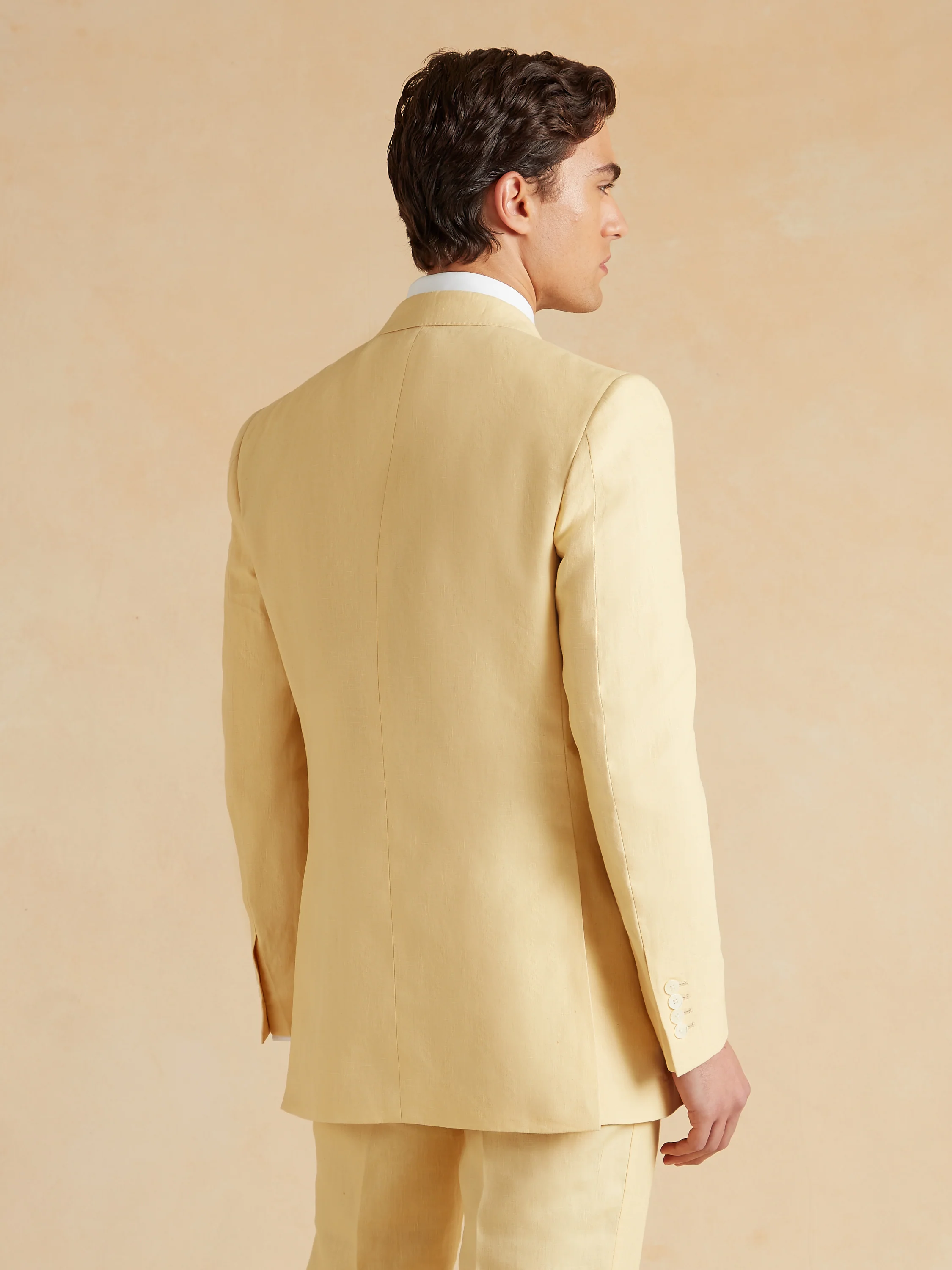 Double Breasted Peak Lapel Jacket - Yellow Linen - Image 5