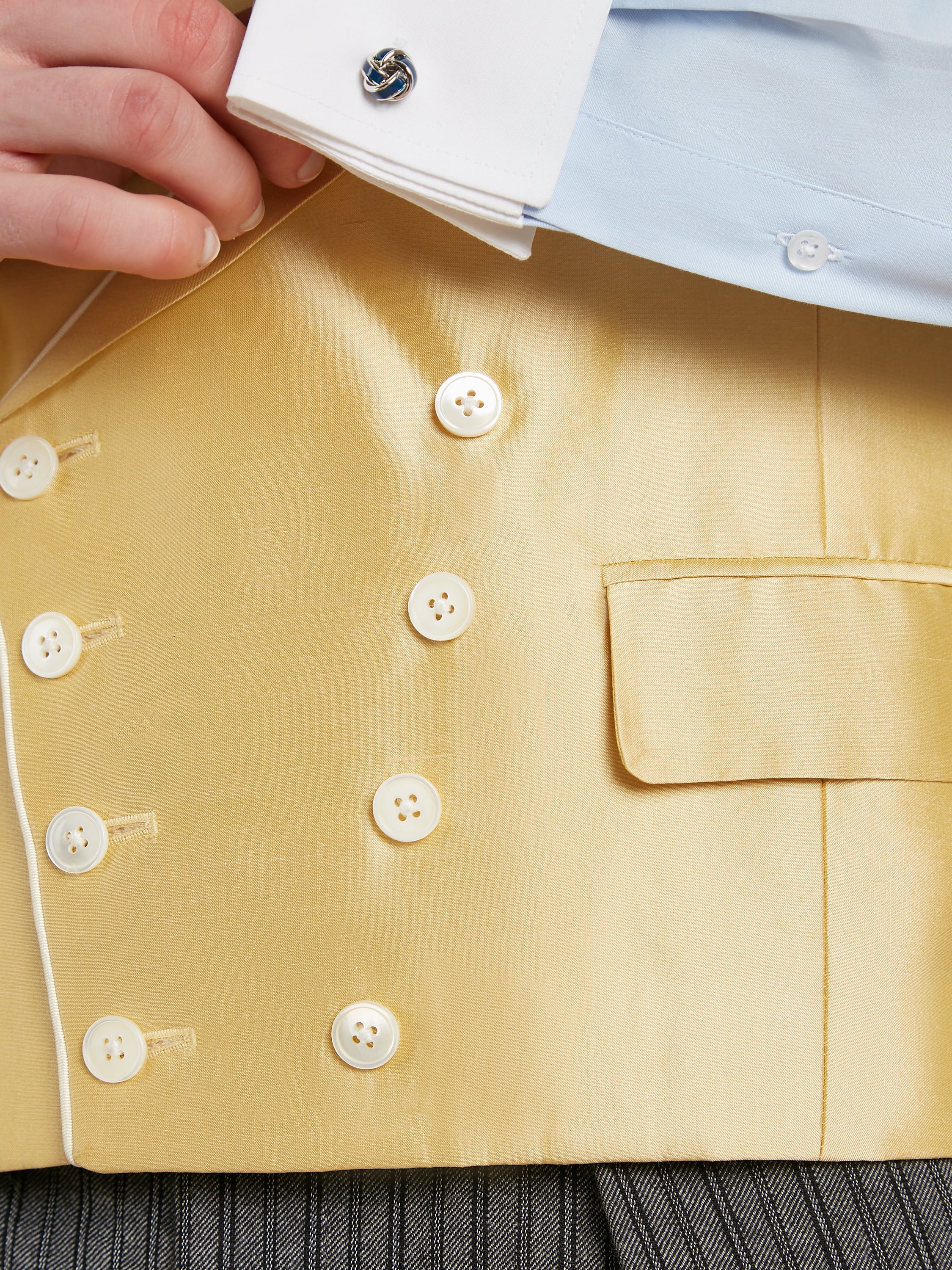Double Breasted Silk Waistcoat With Piping - Yellow (Extended Sizing) - Image 2