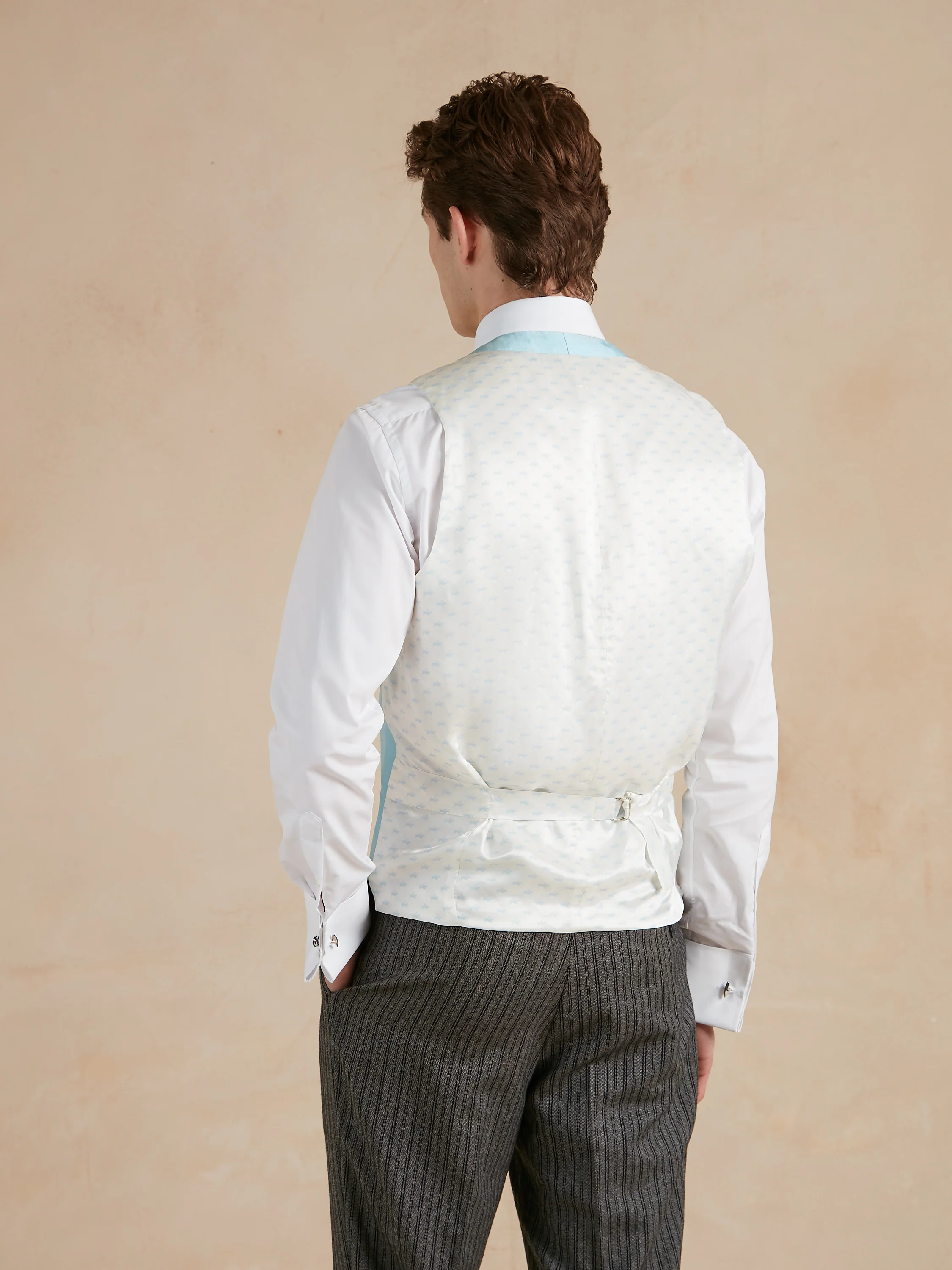 Double Breasted Silk Waistcoat With Piping - Blue - Image 4