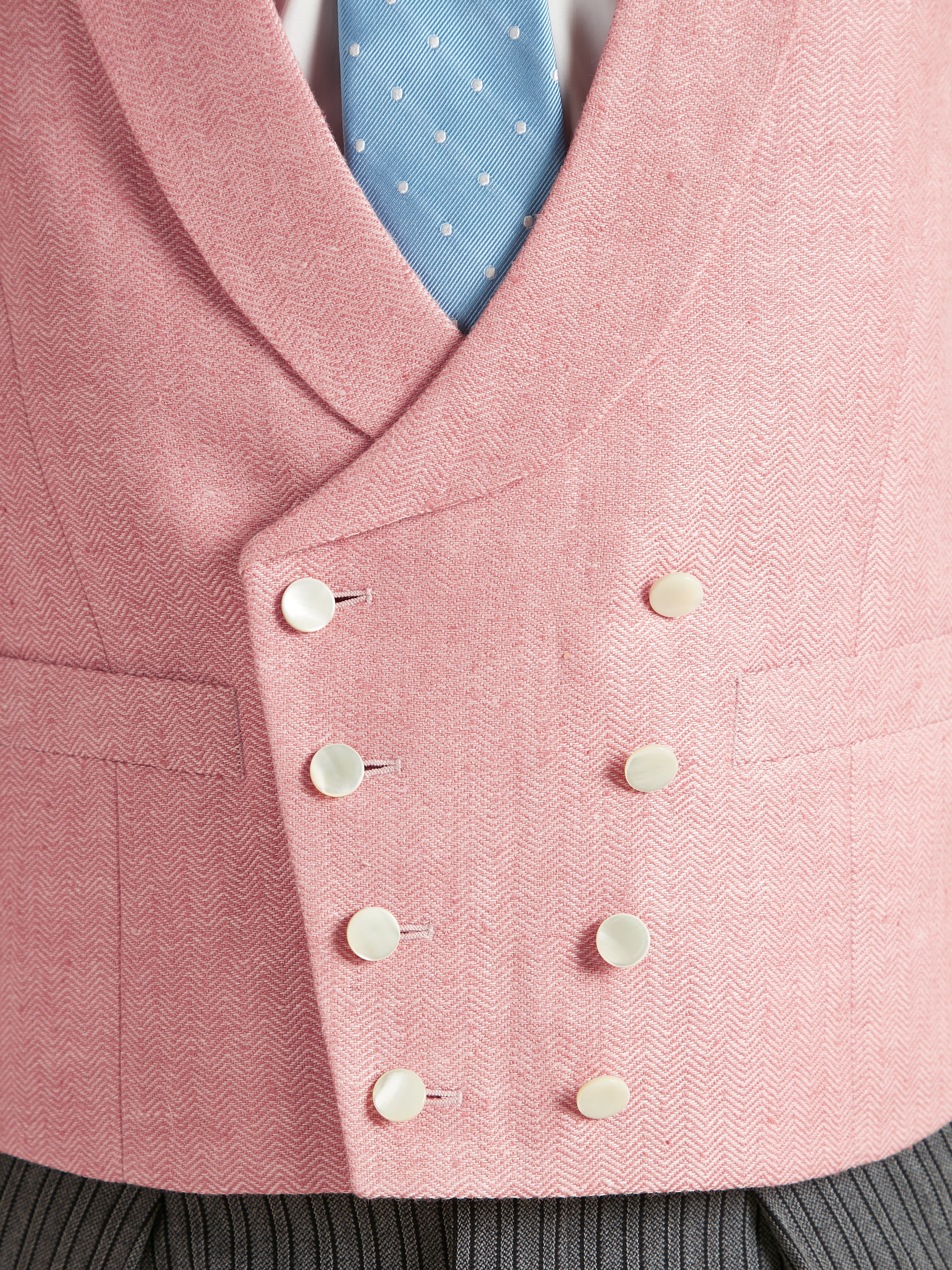 Double Breasted Waistcoat Silk Herringbone - Coral Pink - Image 3