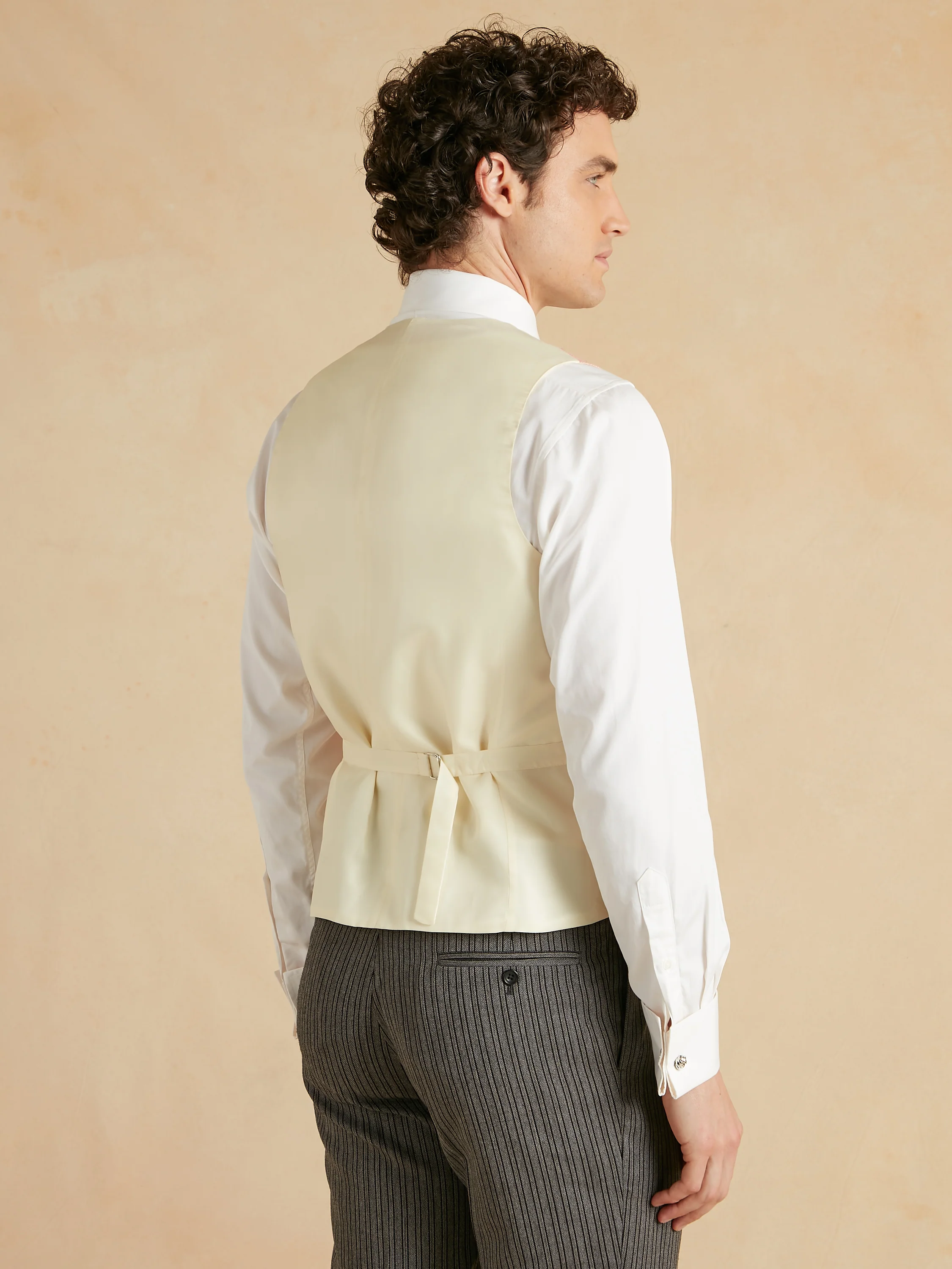 Double Breasted Waistcoat Silk Herringbone - Coral Pink - Image 4
