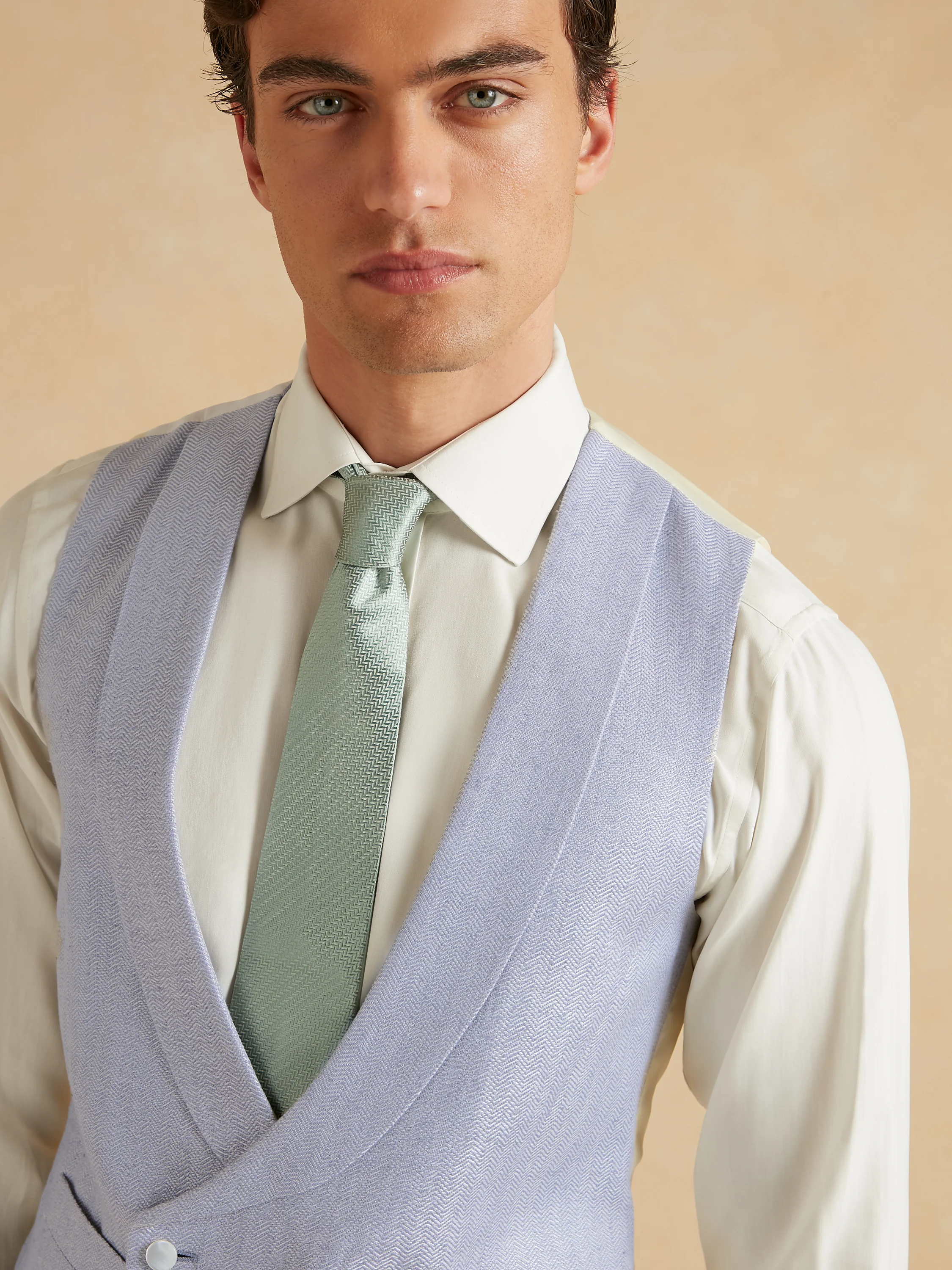 Double Breasted Waistcoat Silk Herringbone - Lilac - Image 3