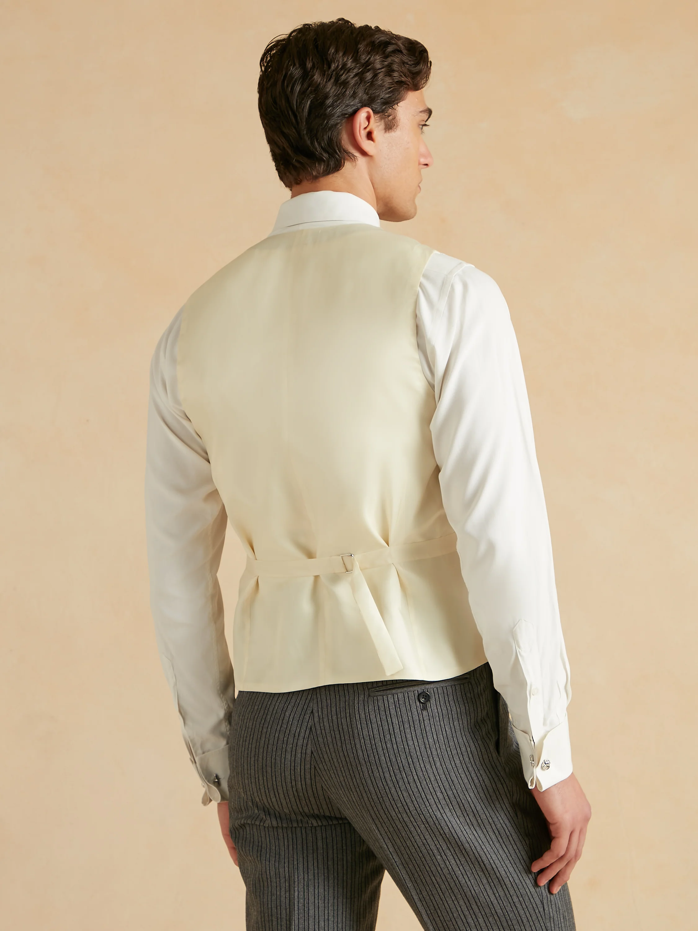 Double Breasted Waistcoat Silk Herringbone - Lilac - Image 4