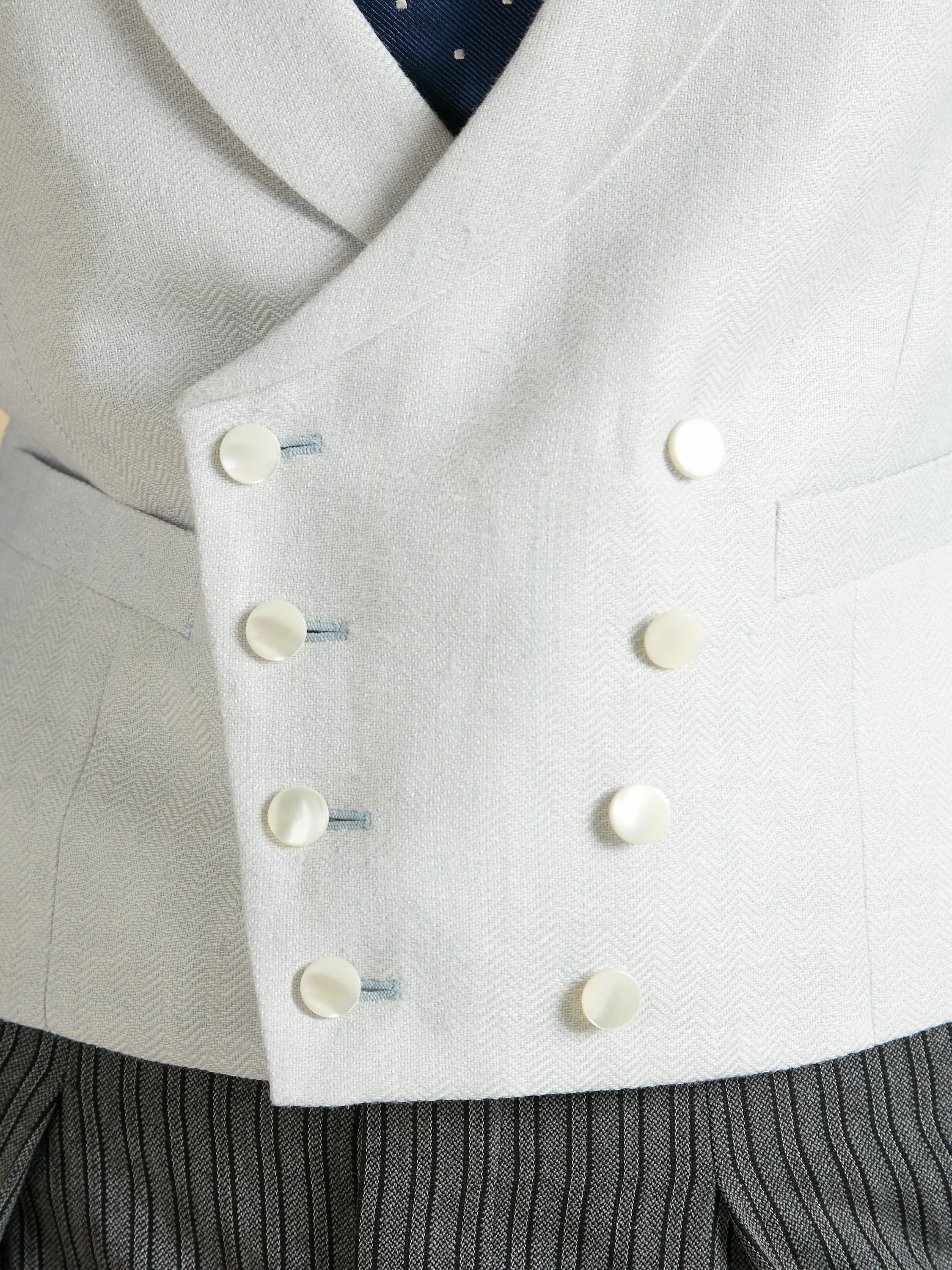 Double Breasted Waistcoat Silk Herringbone - Pale Blue - Image 3