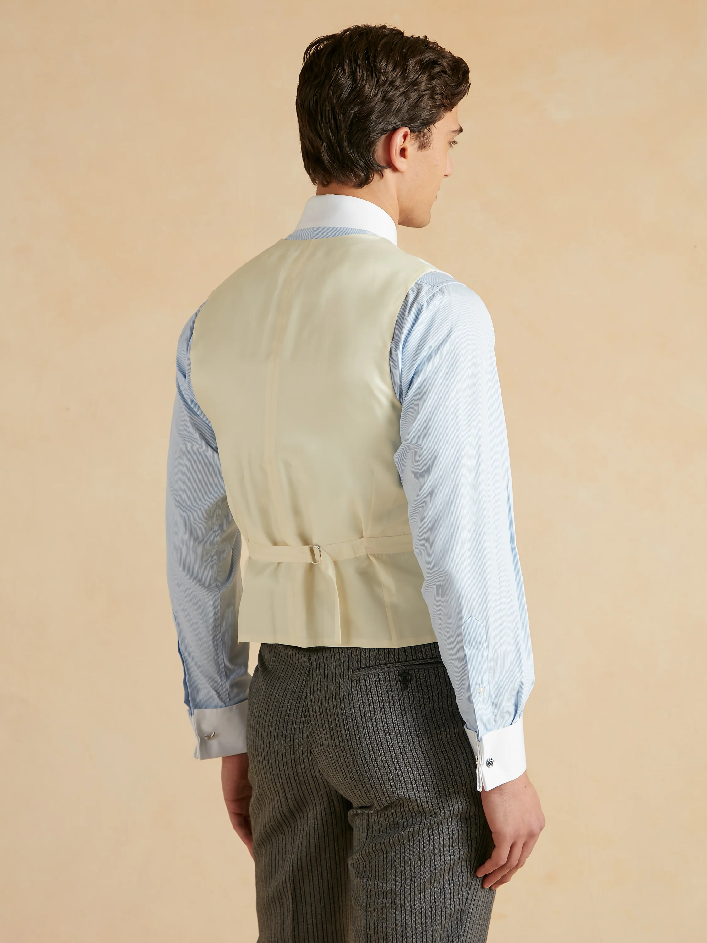Double Breasted Waistcoat Silk Herringbone - Pale Blue - Image 4