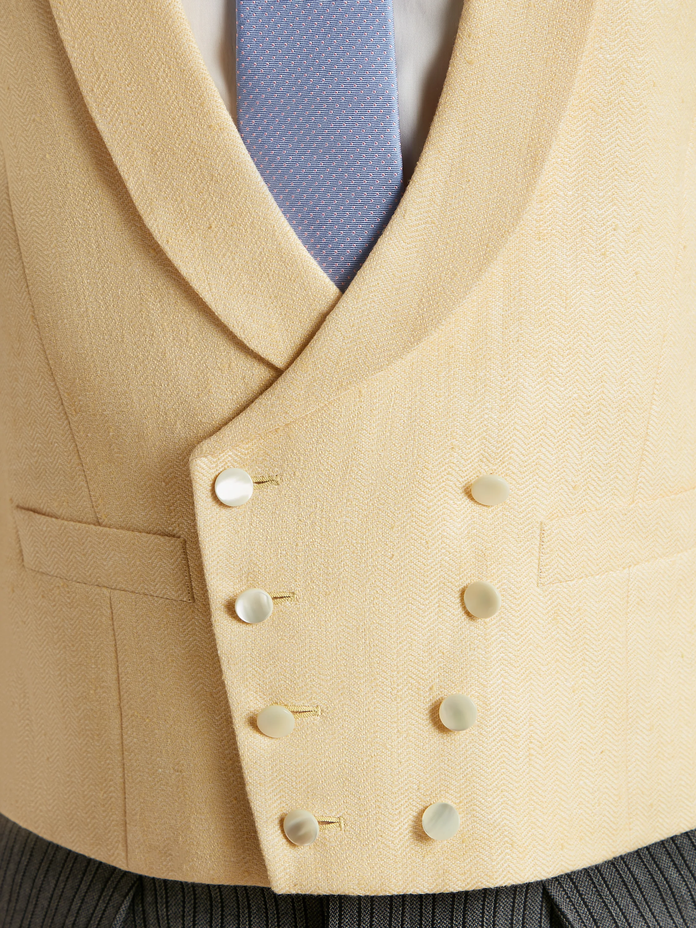 Double Breasted Waistcoat Silk Herringbone - Sunflower Yellow - Image 3