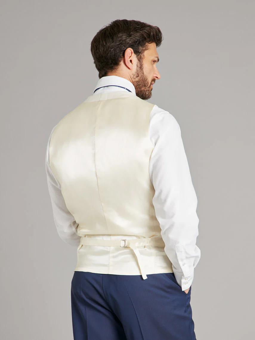 Double Breasted Waistcoat With Piping - Ivory Herringbone - Image 3