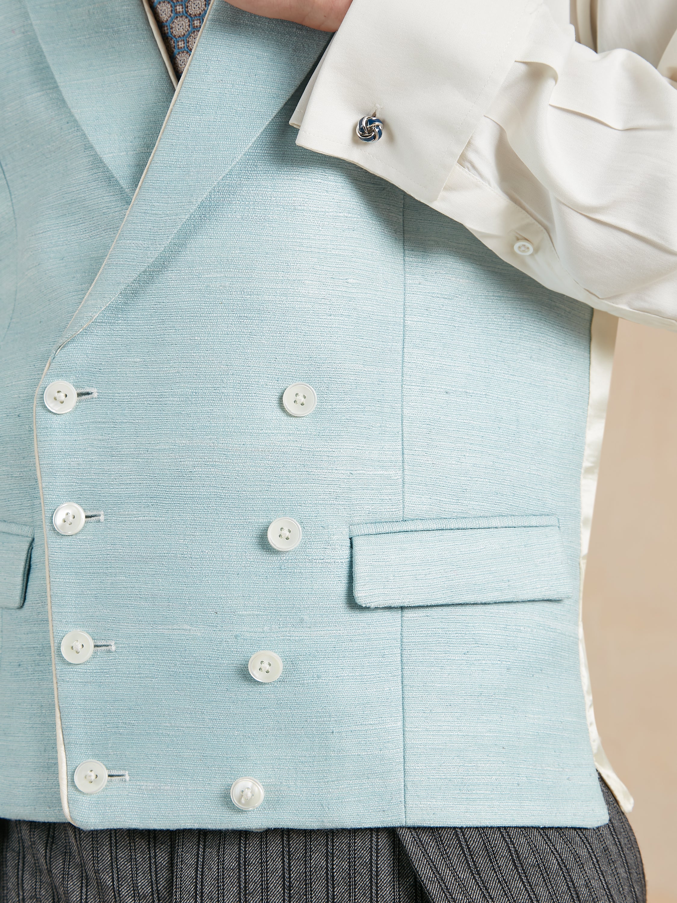 Double Breasted Waistcoat Woven Silk - Glacier (Extended Sizing) - Image 2