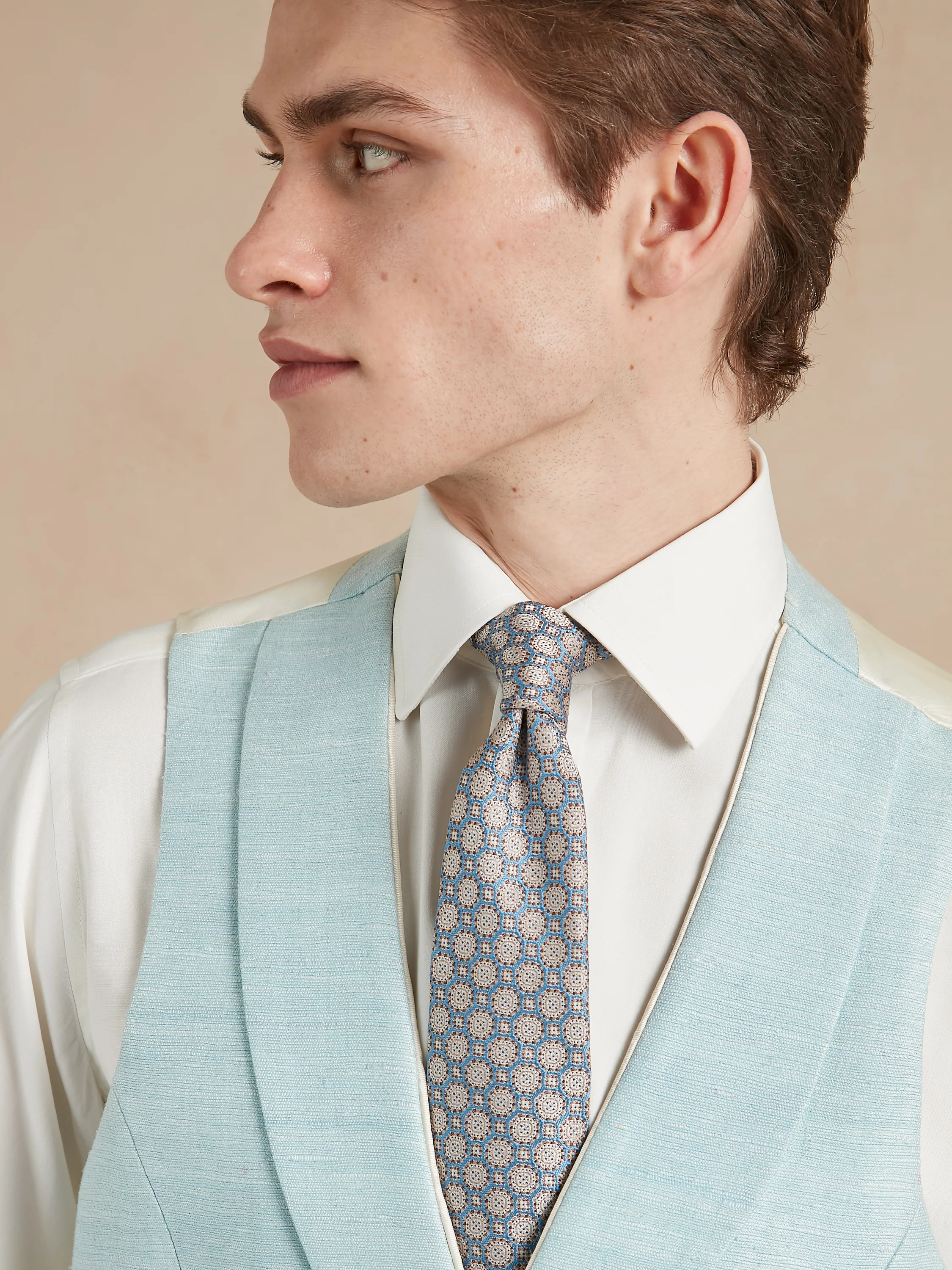 Double Breasted Waistcoat Woven Silk - Glacier (Extended Sizing) - Image 3