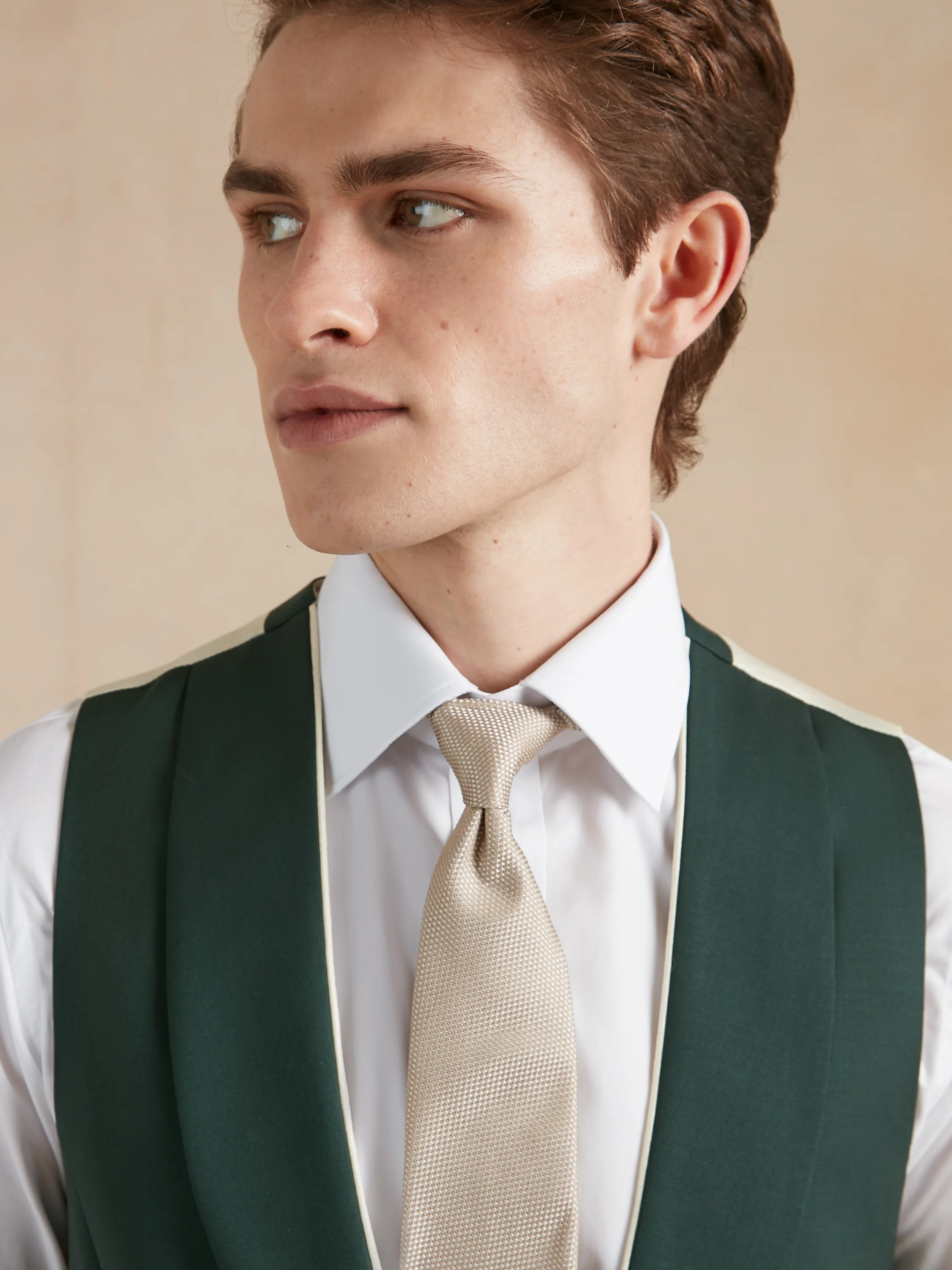 Double Breasted Wool Waistcoat With Piping - Hunter Green - Image 3