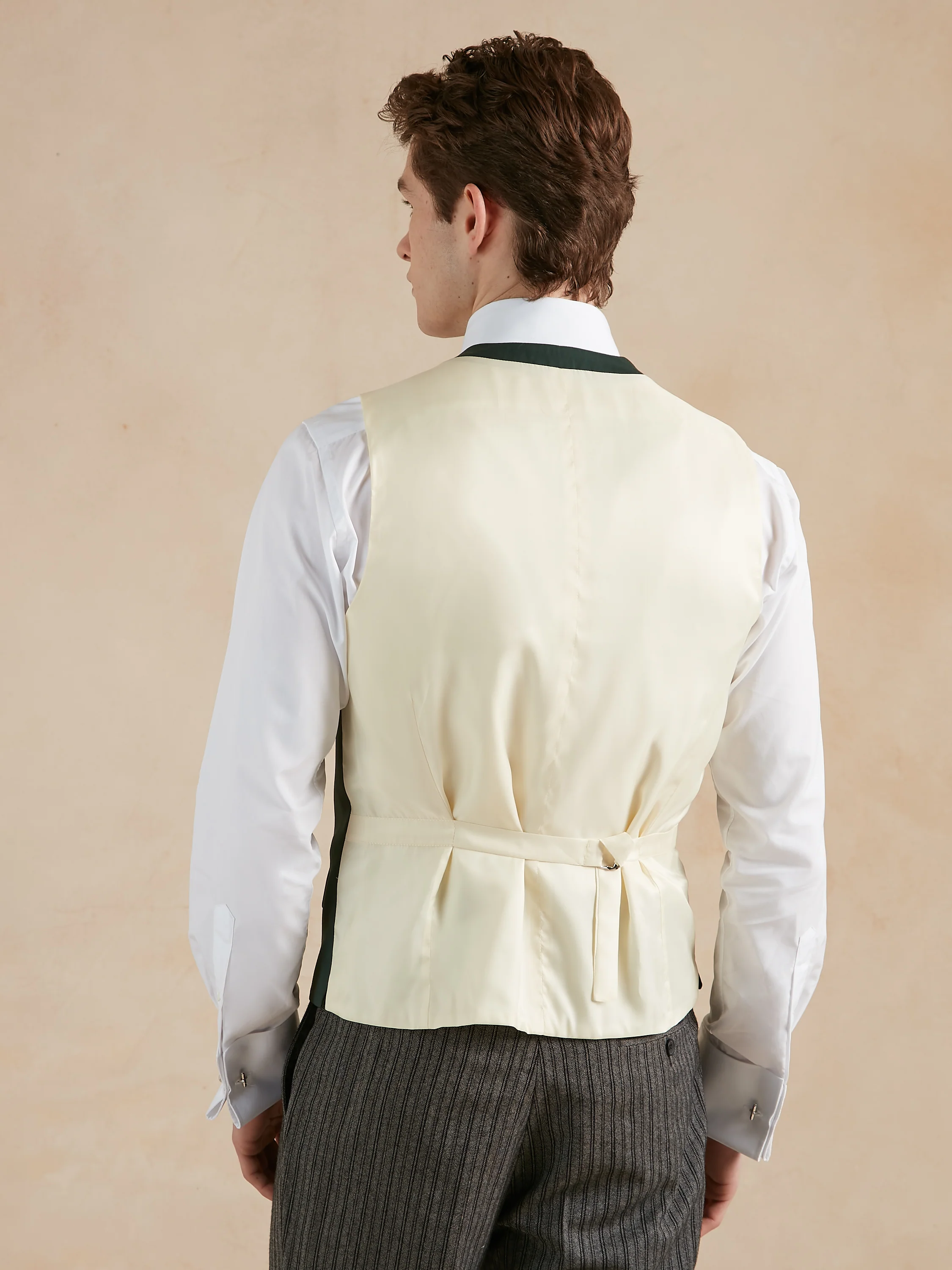 Double Breasted Wool Waistcoat With Piping - Hunter Green - Image 5