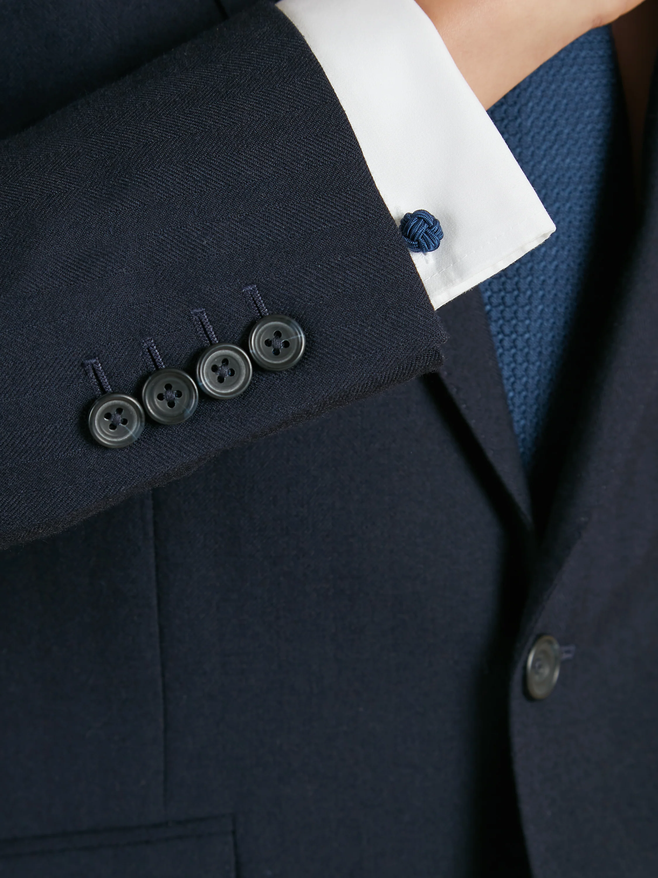 Eaton Classic Fit Suit - Navy Herringbone Wool - Image 5