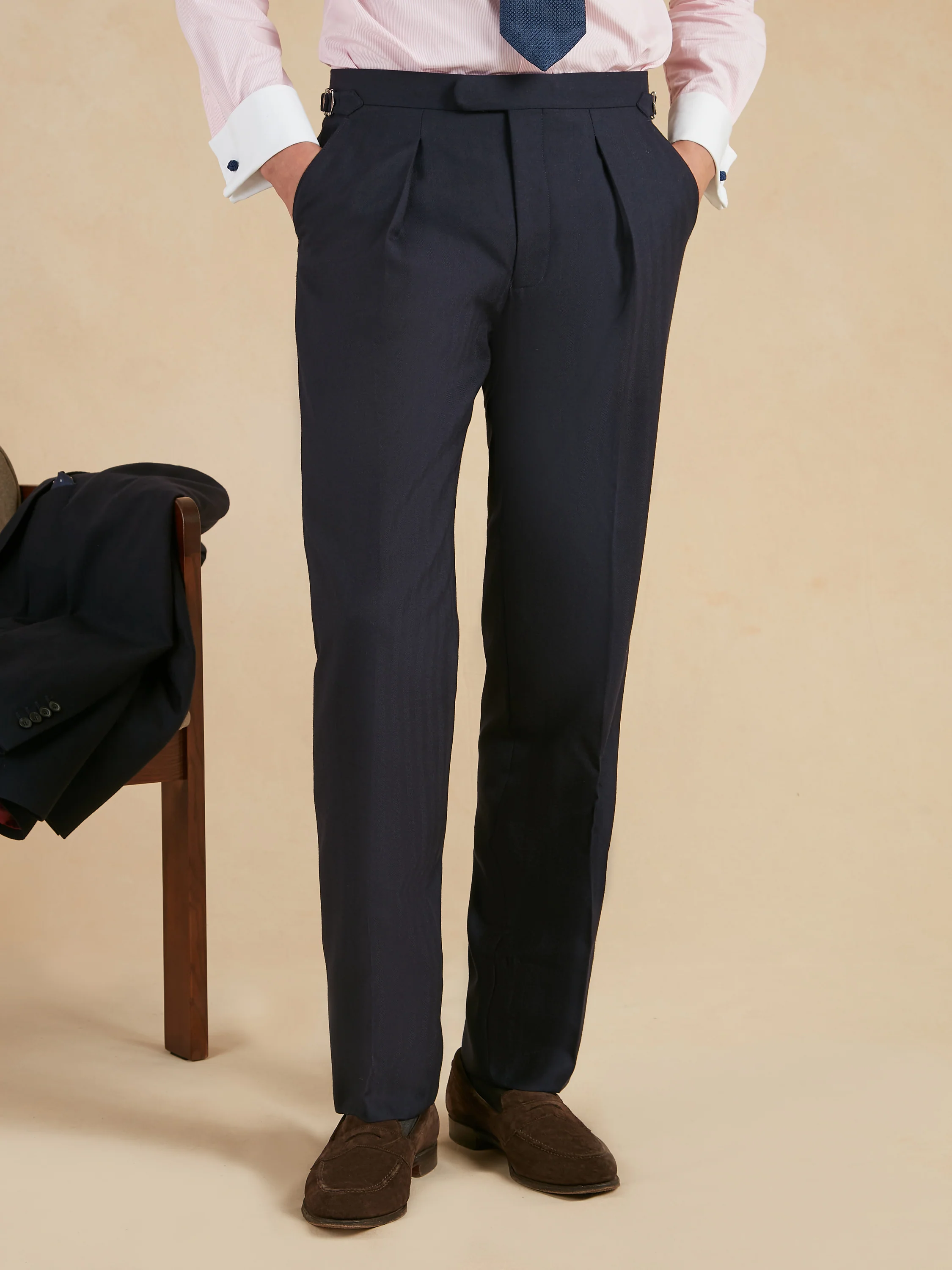 Eaton Classic Fit Suit - Navy Herringbone Wool - Image 7