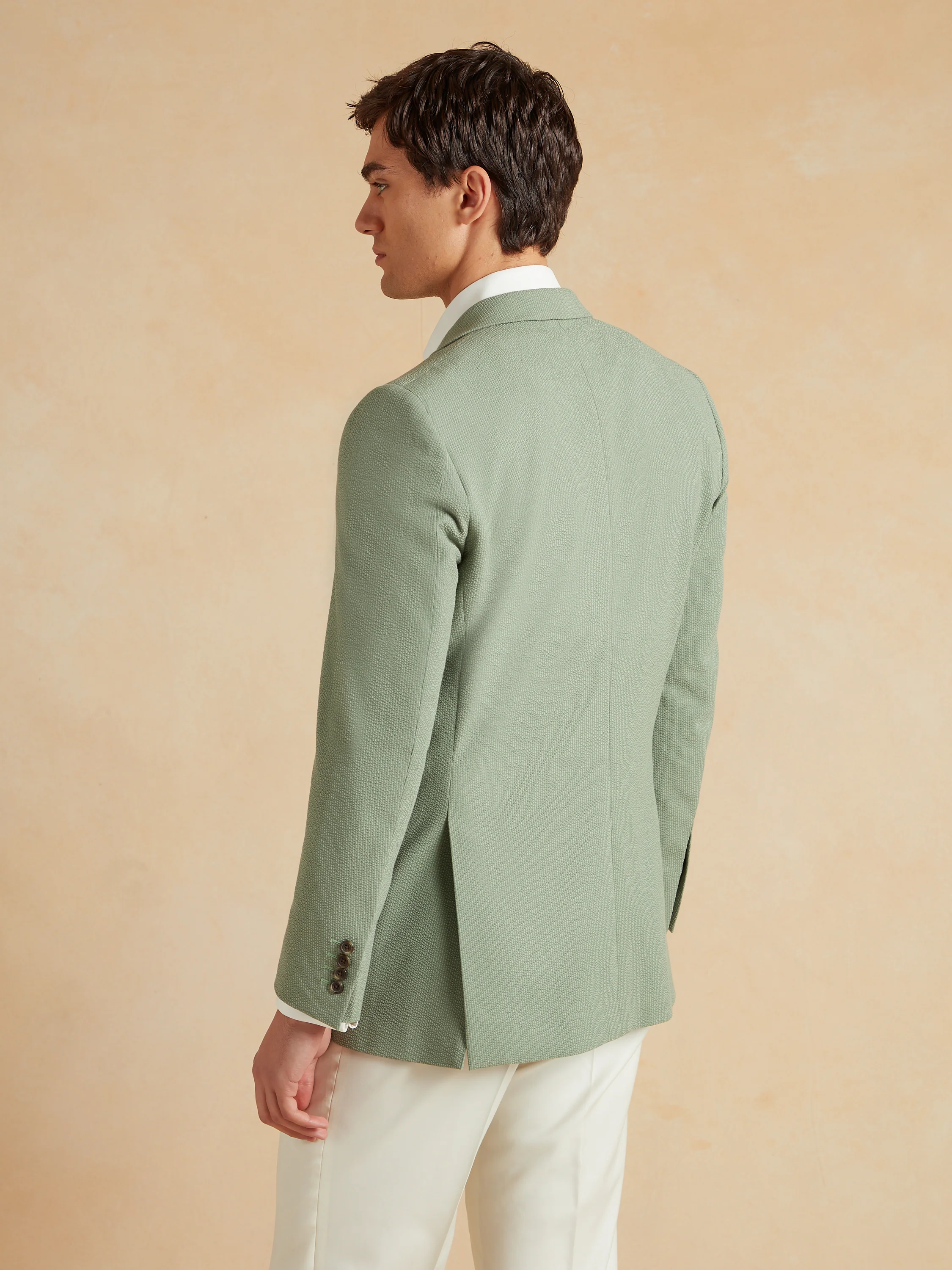 Eaton Jacket Dormeuil Cotton Silk Seersucker - Green - Image 4