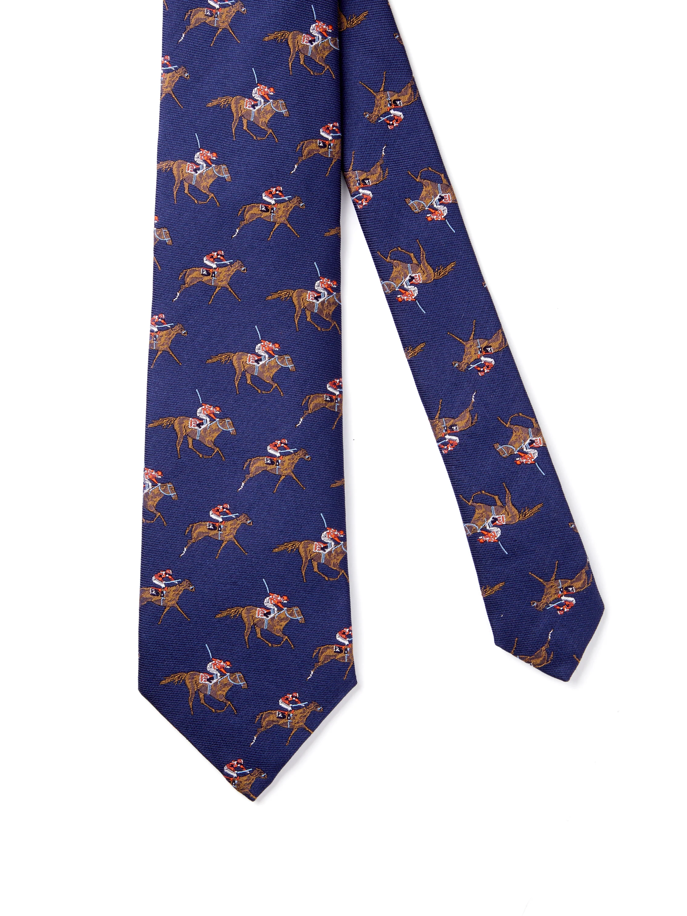 English Woven Silk Horse Racing Tie - Navy - Image 2
