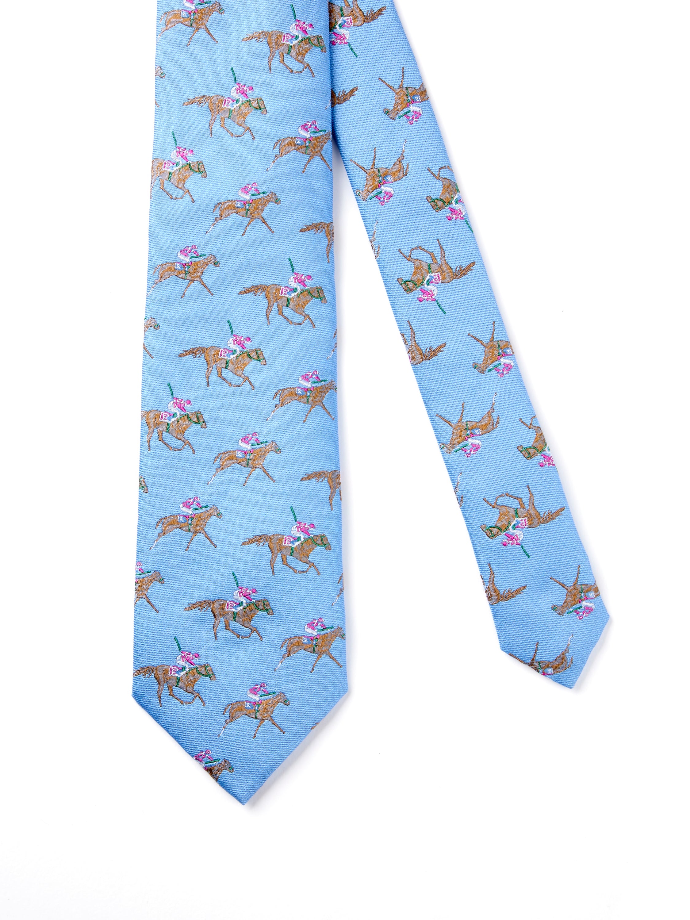 English Woven Silk Horse Racing Tie - Pale Blue - Image 2