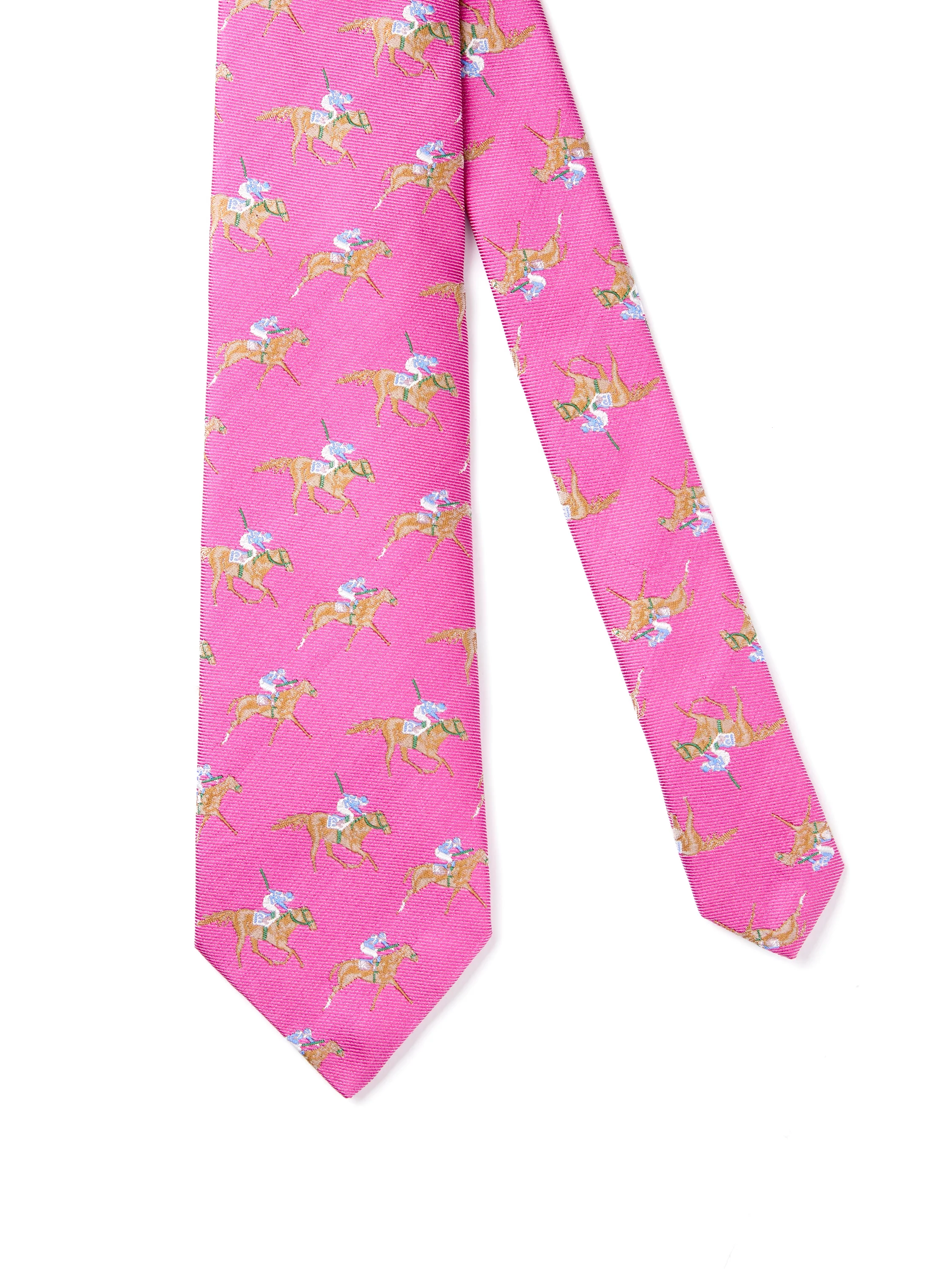 English Woven Silk Horse Racing Tie - Pale Pink - Image 2