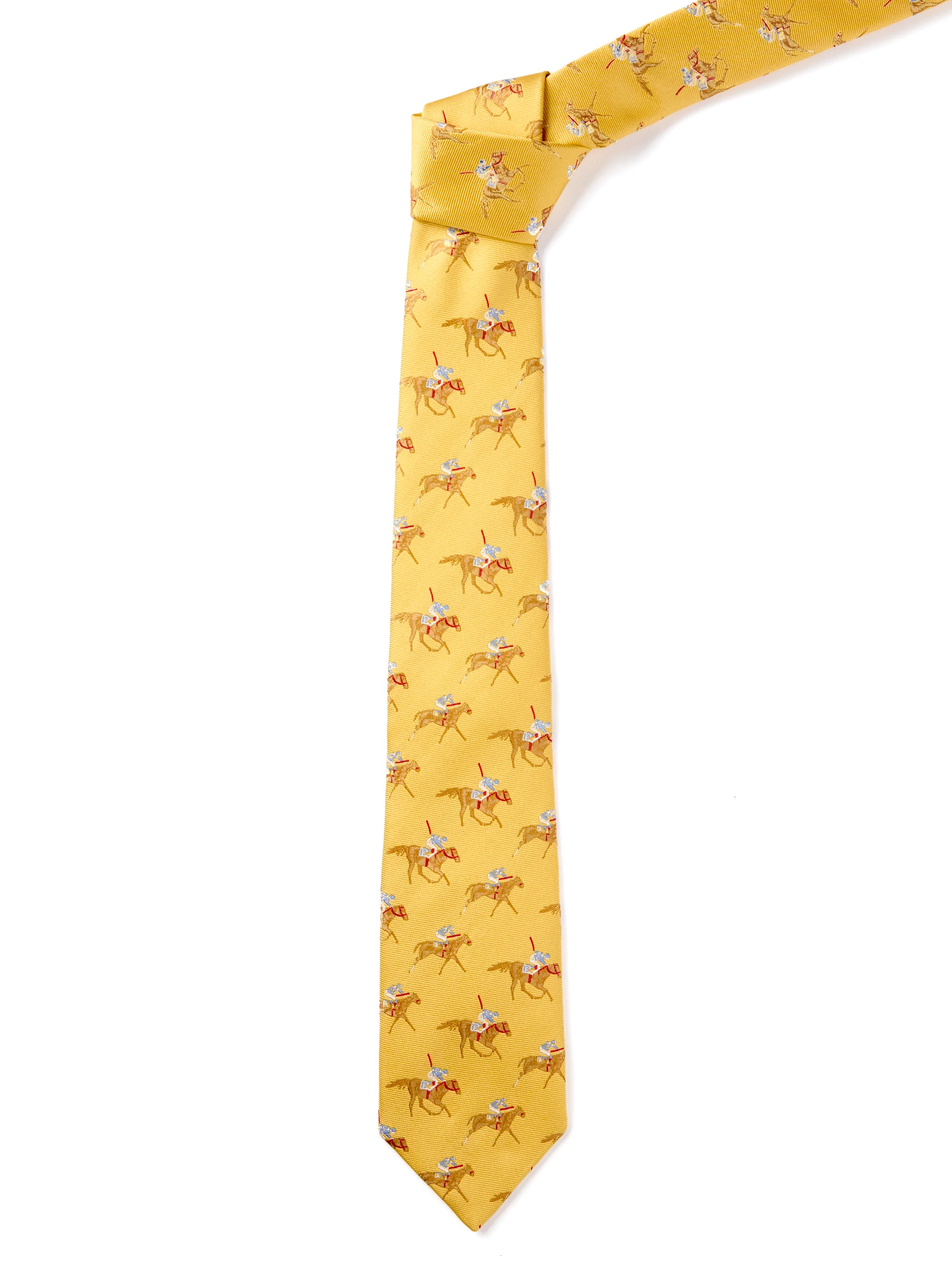English Woven Silk Horse Racing Tie - Pale Yellow