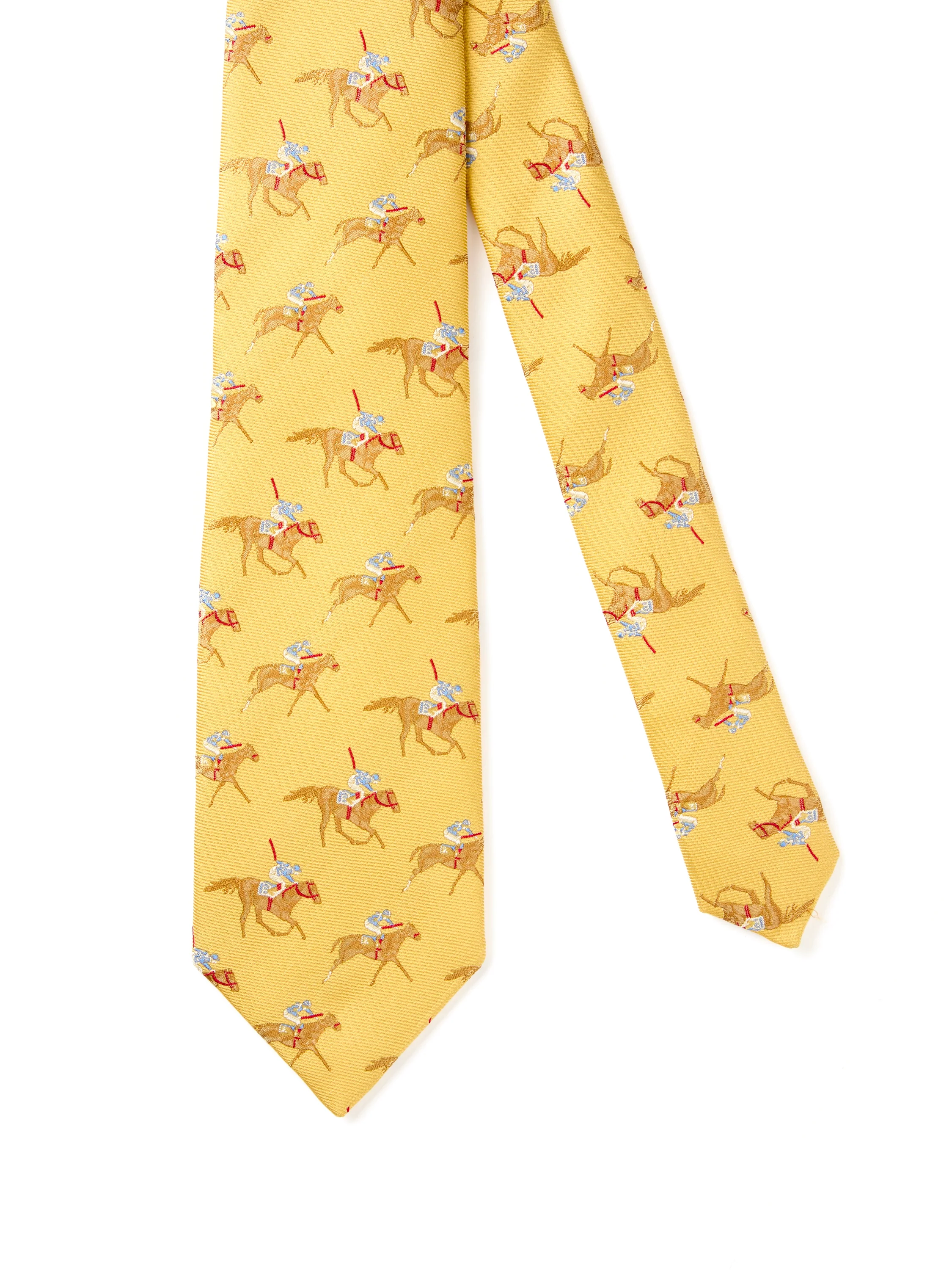 English Woven Silk Horse Racing Tie - Pale Yellow - Image 2
