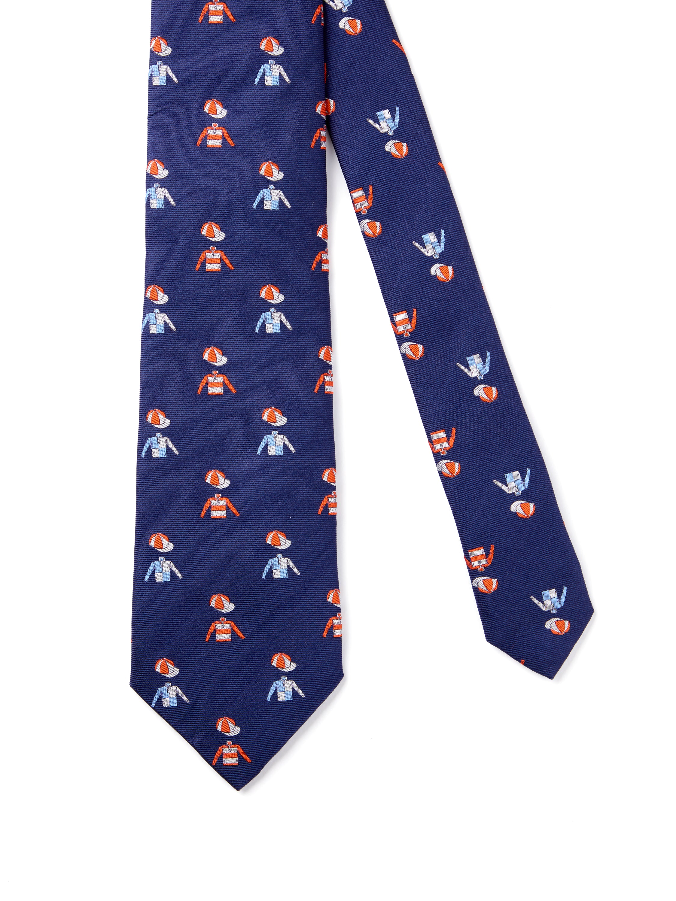 English Woven Silk Jockey & Cap Tie - Navy - Image 2