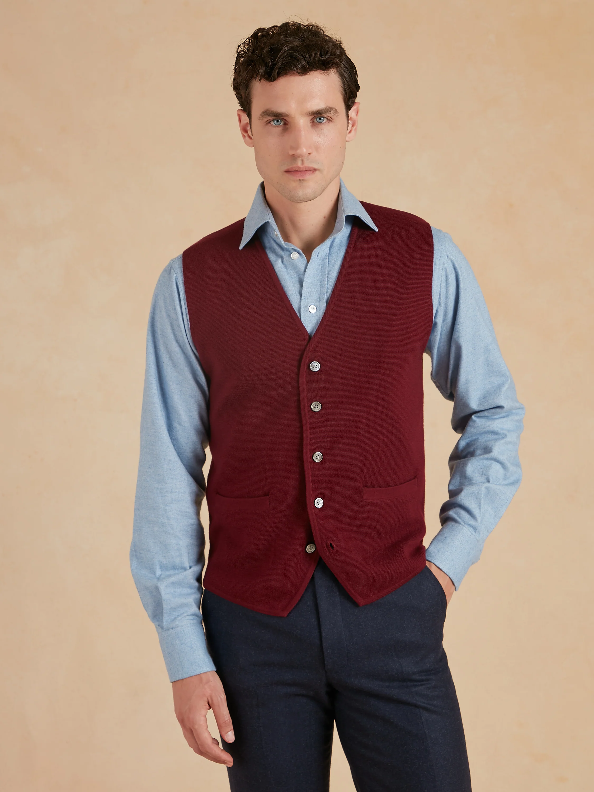 Ebury Waistcoat - Wine Fine Merino Wool