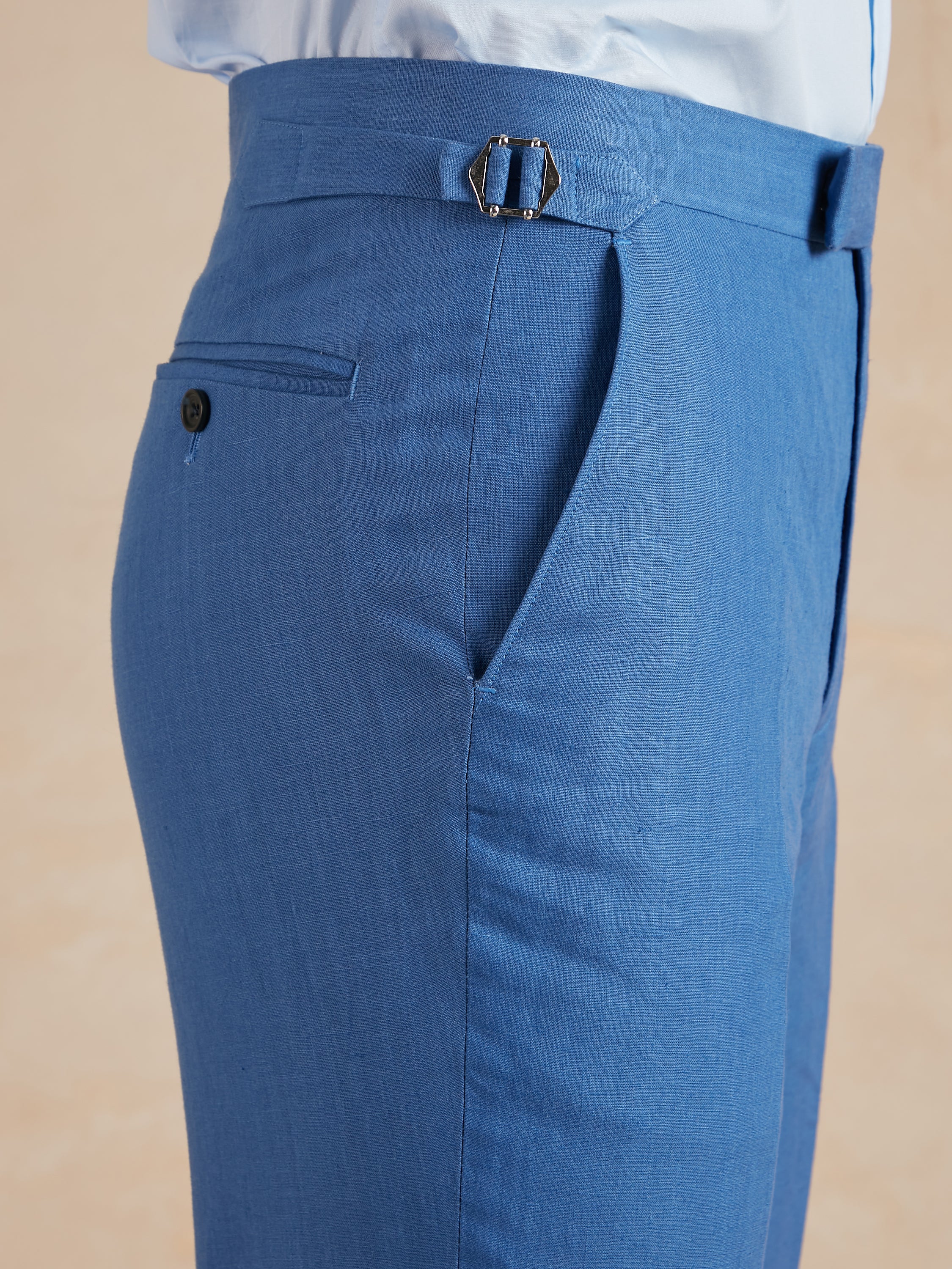 Flat Front Linen Trousers - Cobalt Blue - Image 2