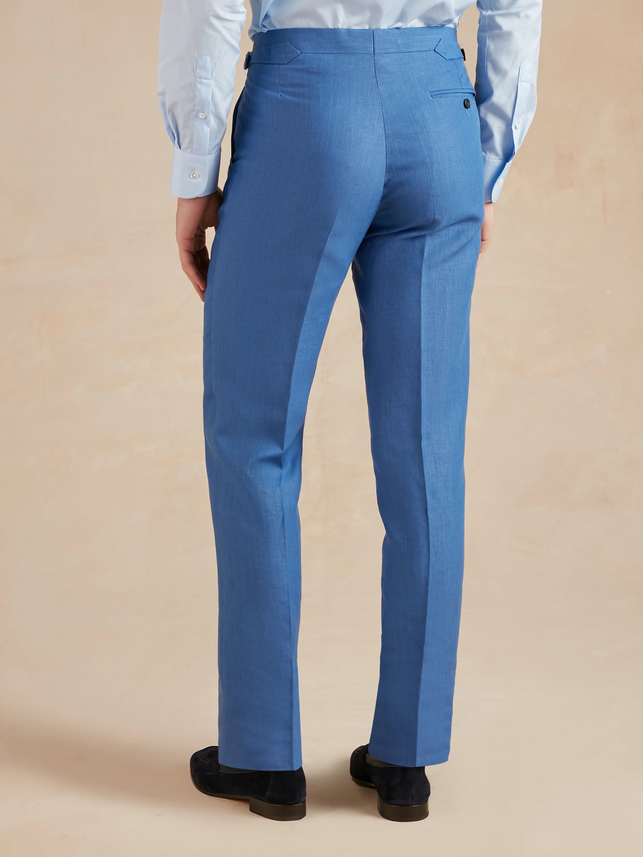 Flat Front Linen Trousers - Cobalt Blue - Image 3