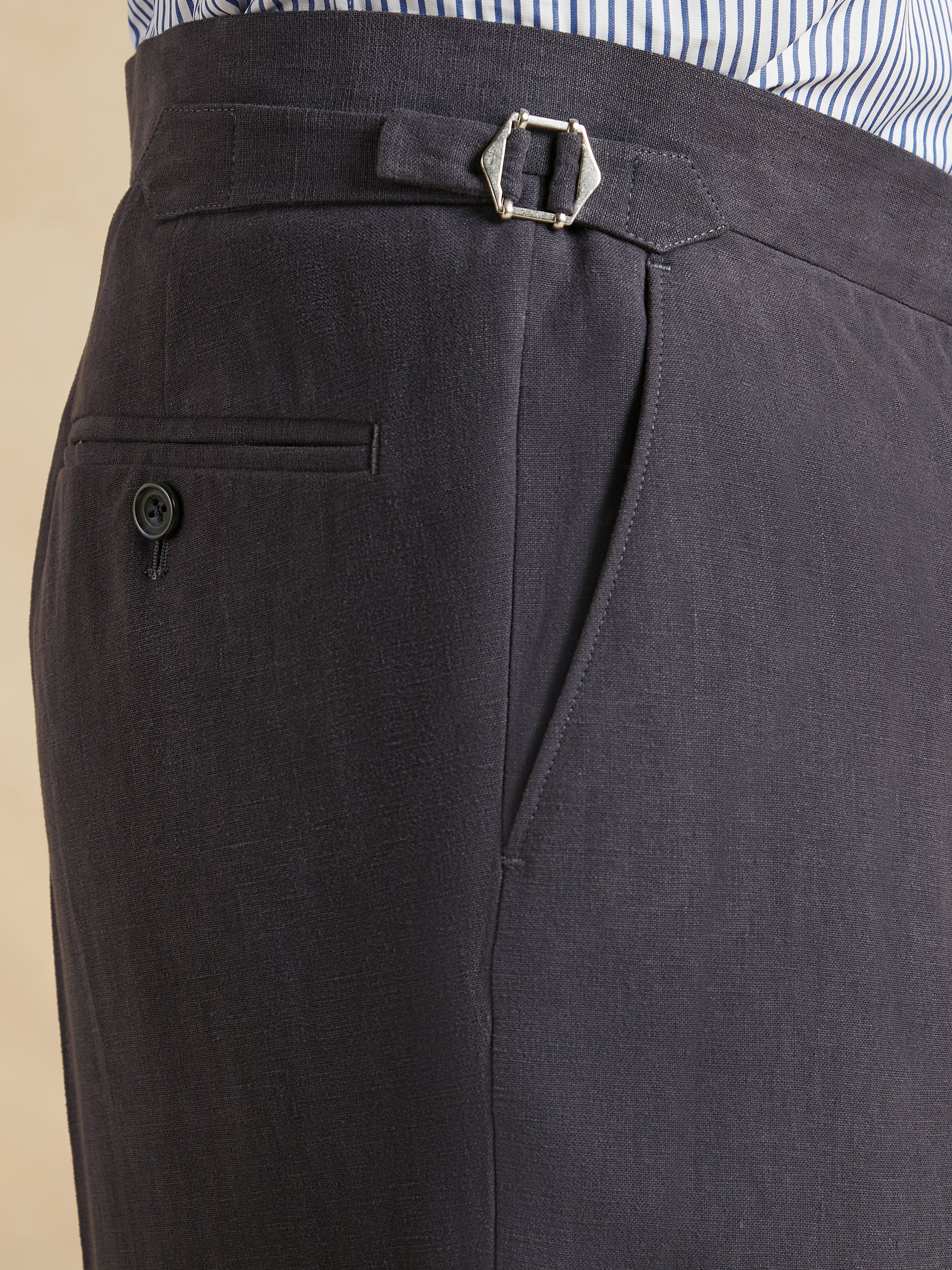 Flat Front Trousers Italian Linen - Navy - Image 2