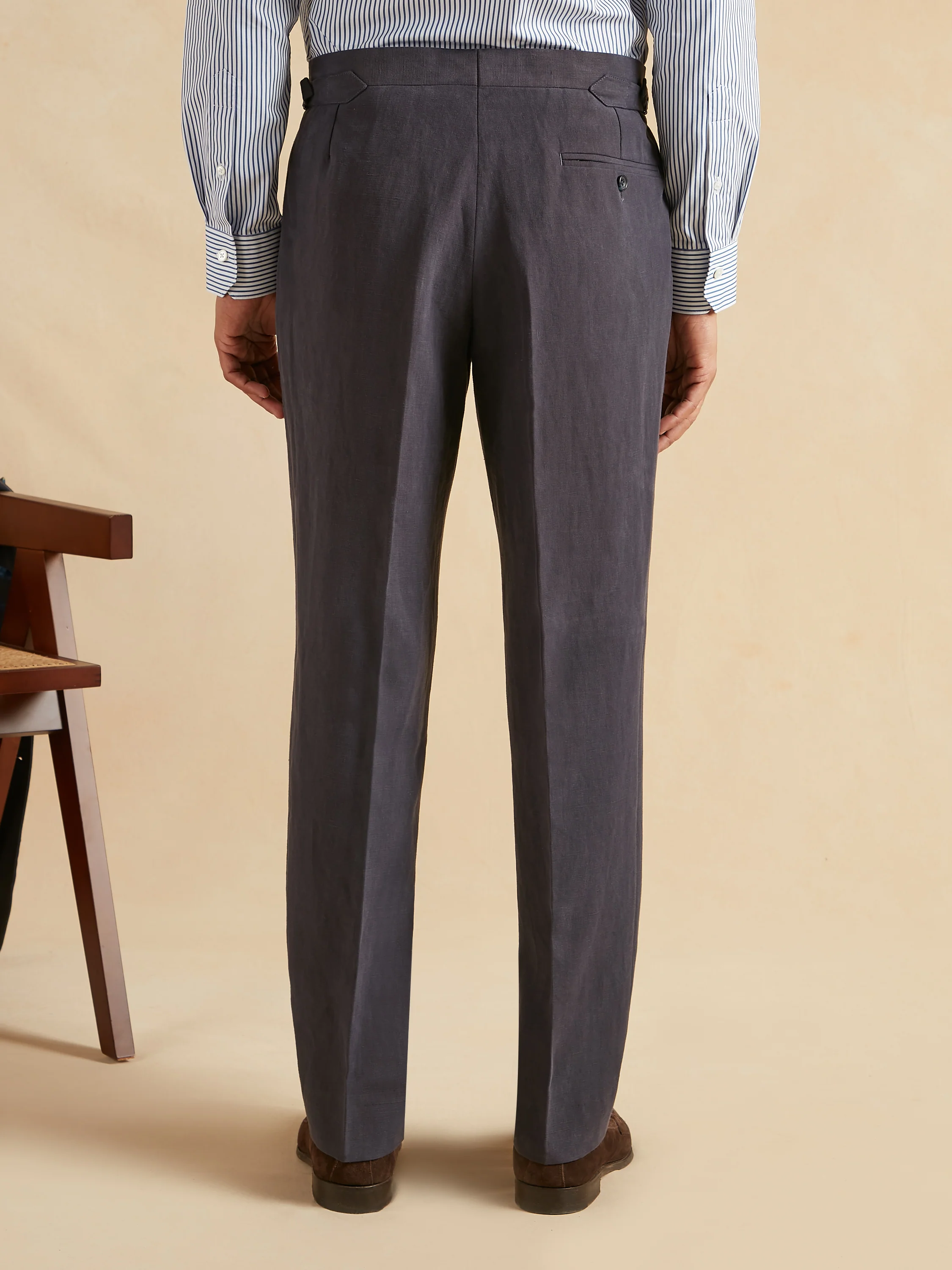 Flat Front Trousers Italian Linen - Navy - Image 3