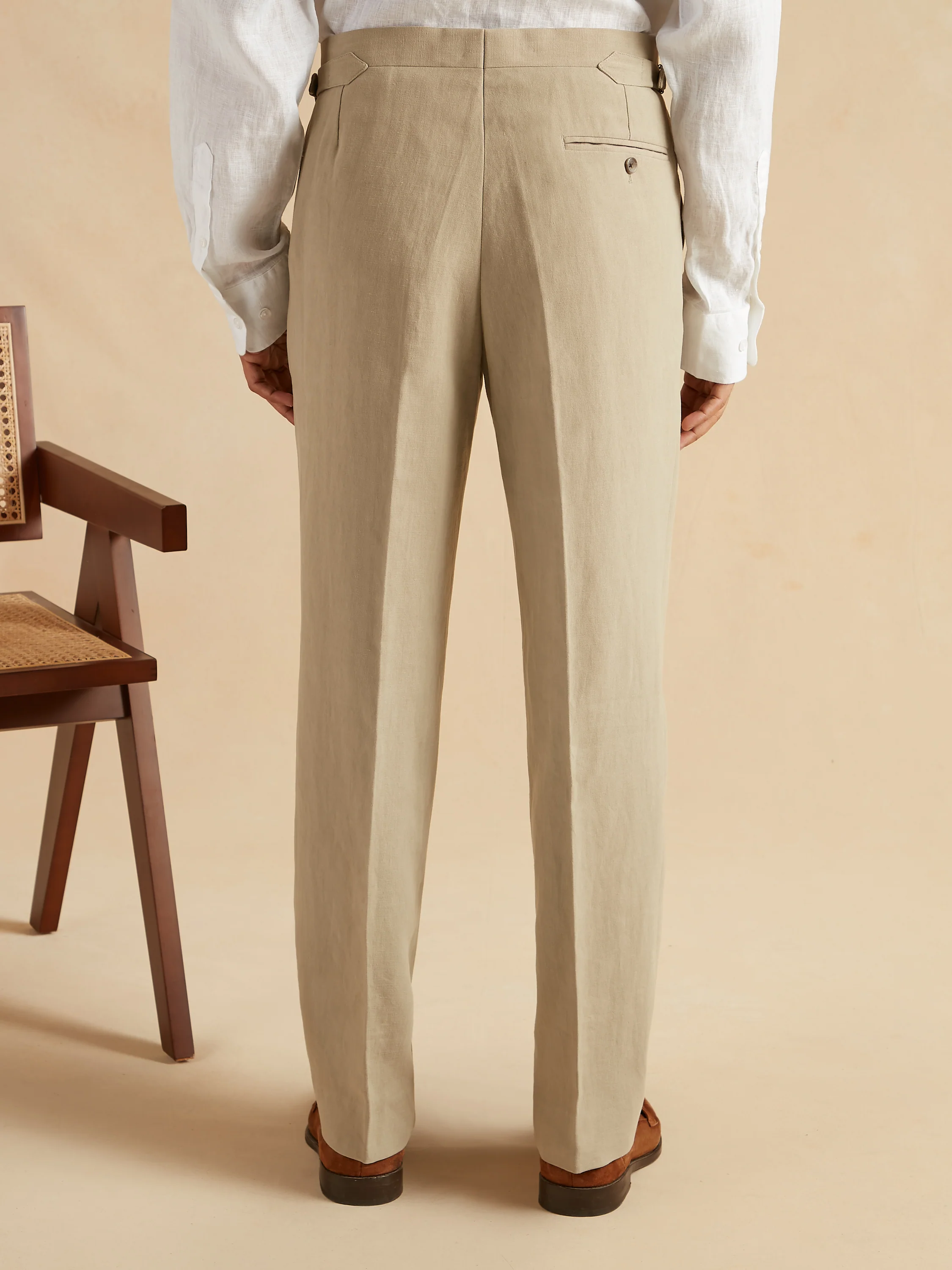 Flat Front Trousers Italian Linen - Stone - Image 3