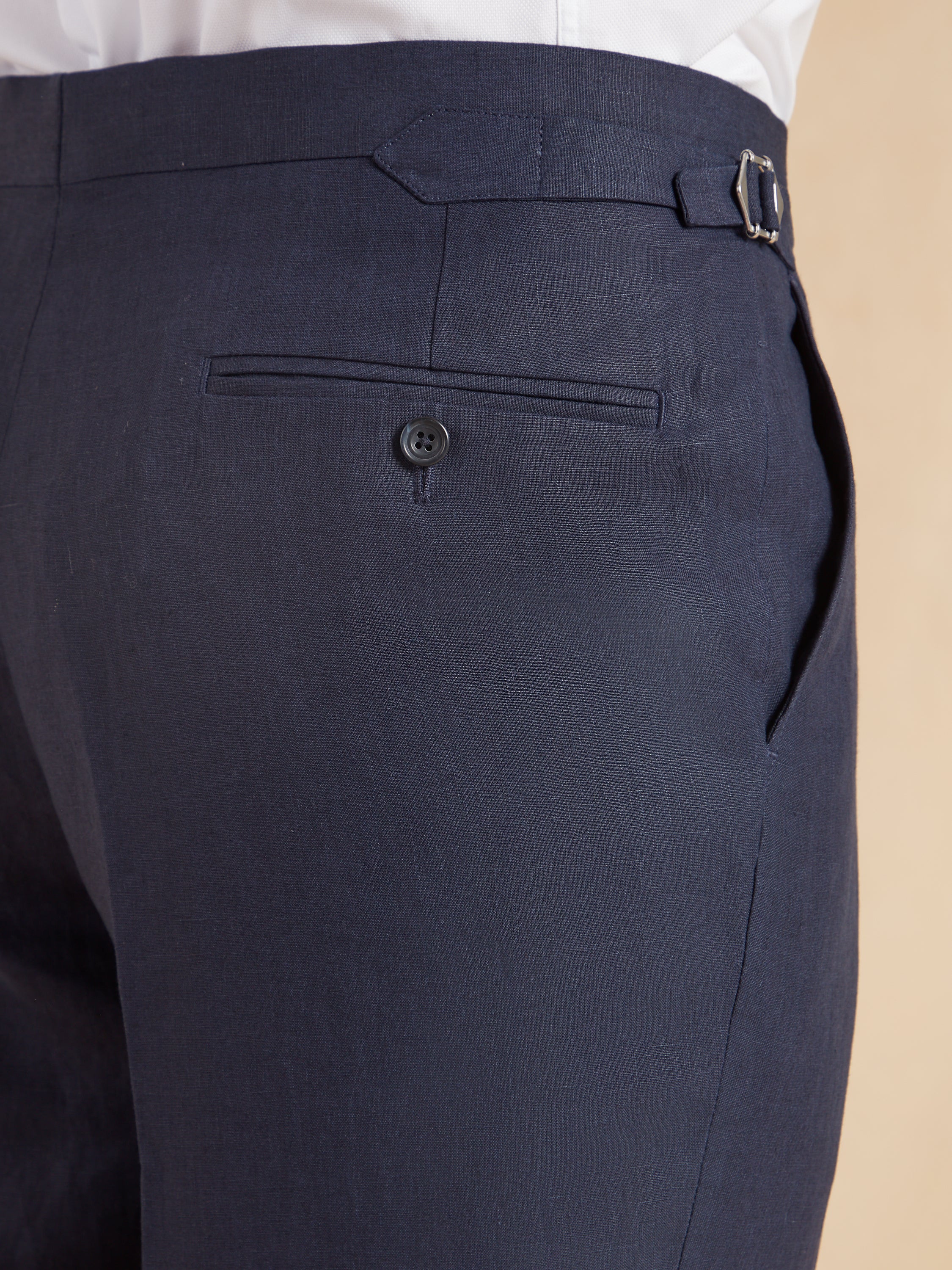 Flat Front Linen Trousers - Navy - Image 3