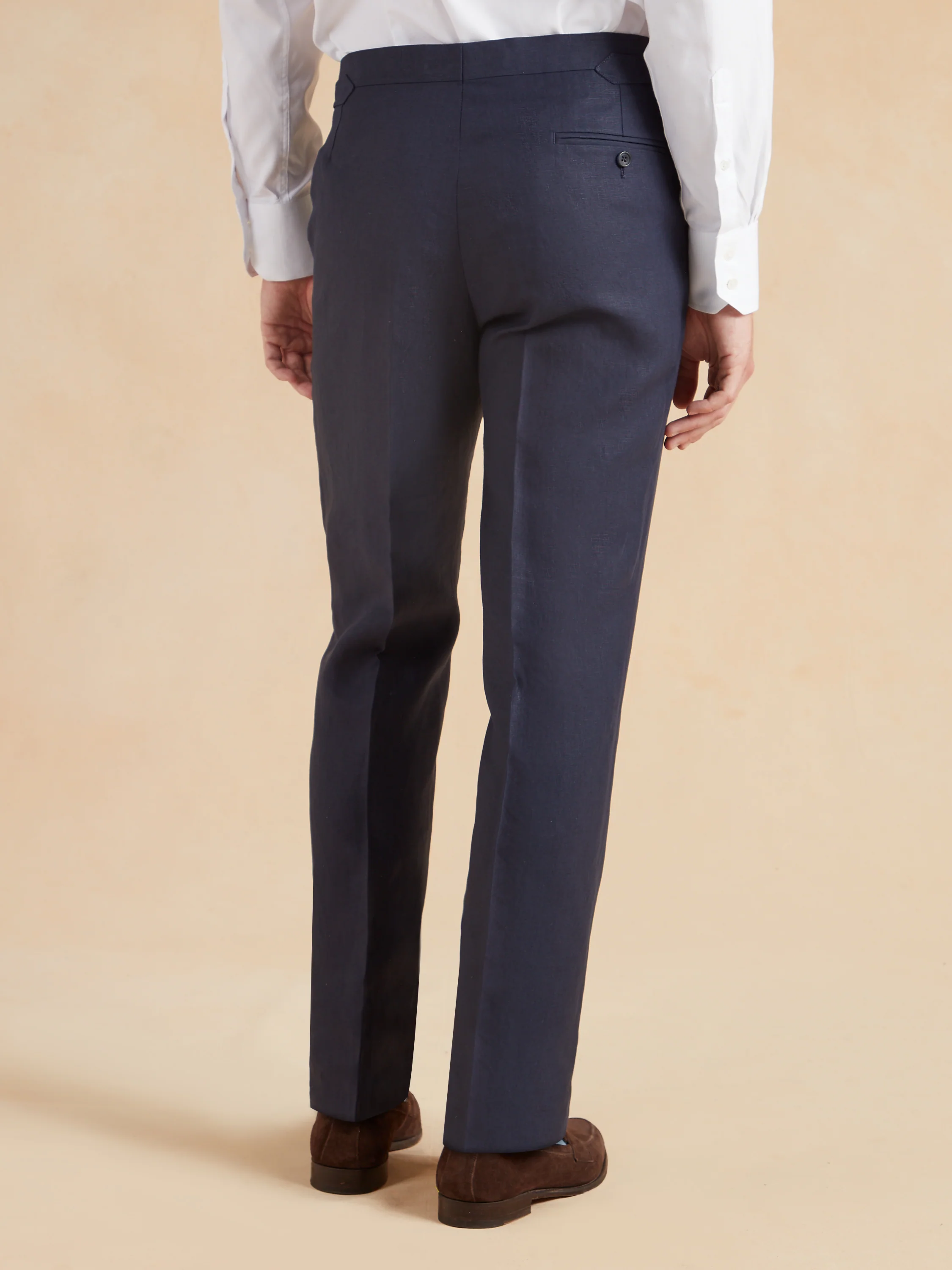 Flat Front Linen Trousers - Navy - Image 4