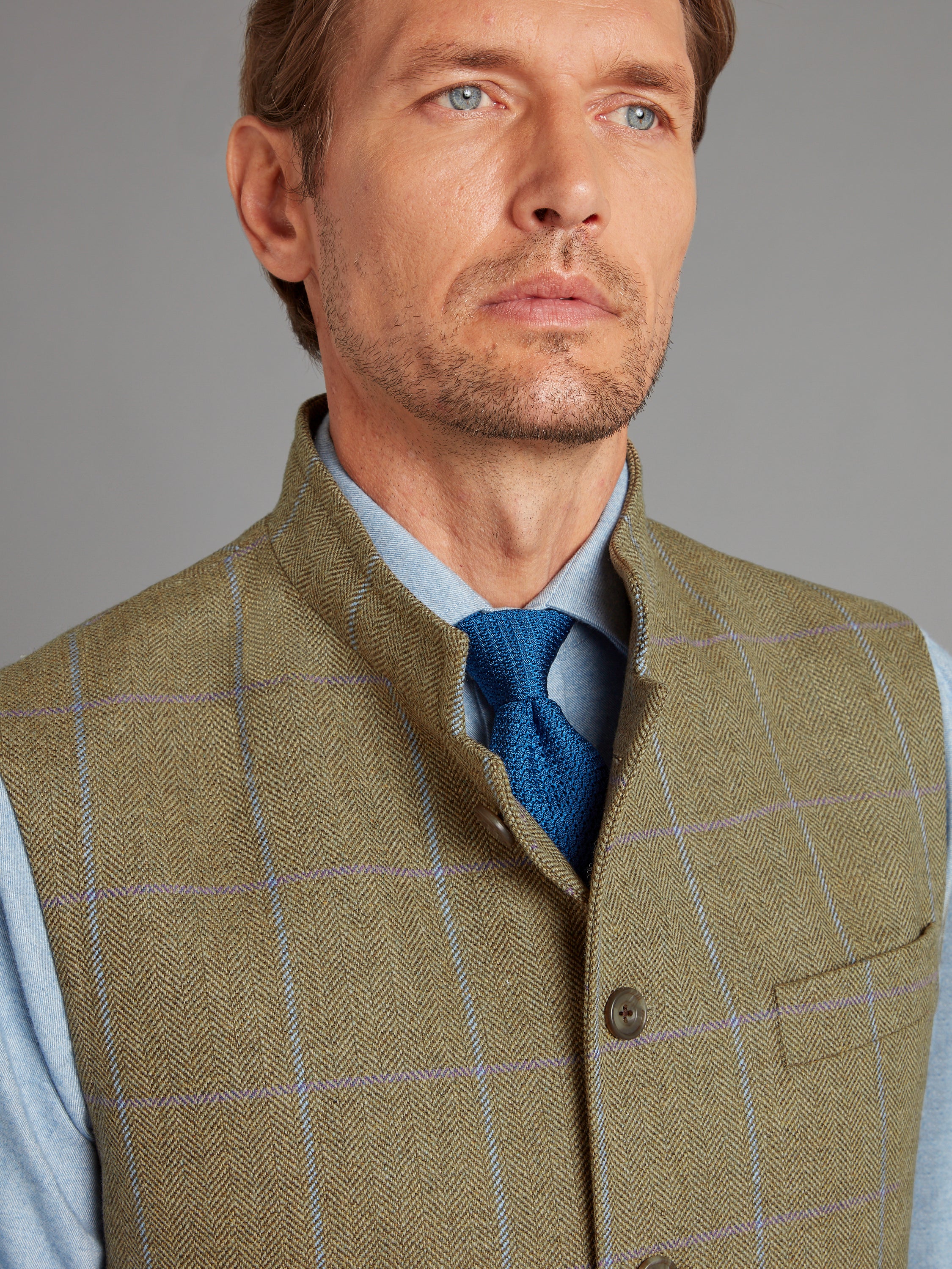 Gilet - Lavender & Brown Windowpane Tweed - Image 3