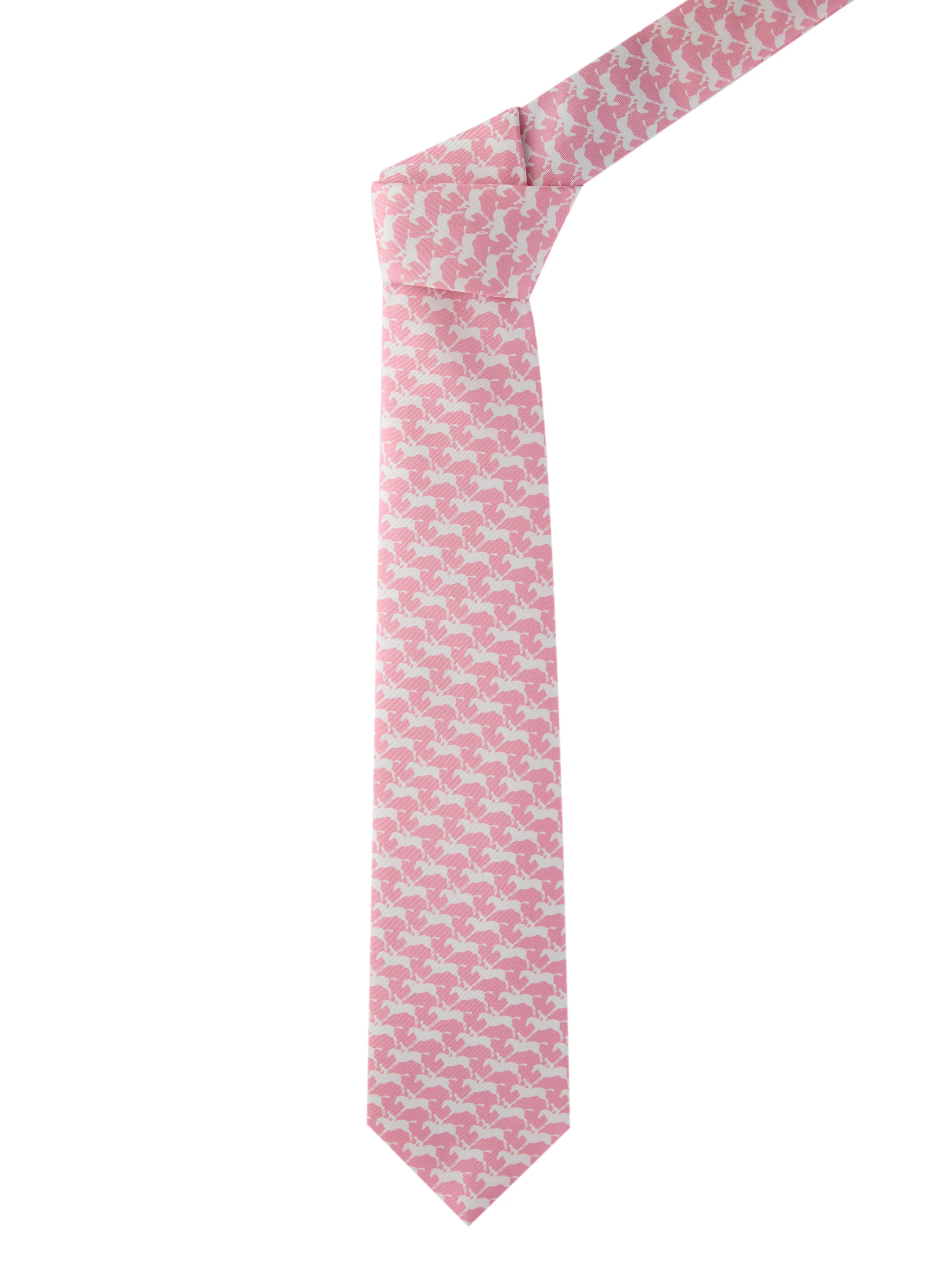 Horse / Jockey Print Silk Tie - Pale Pink/White