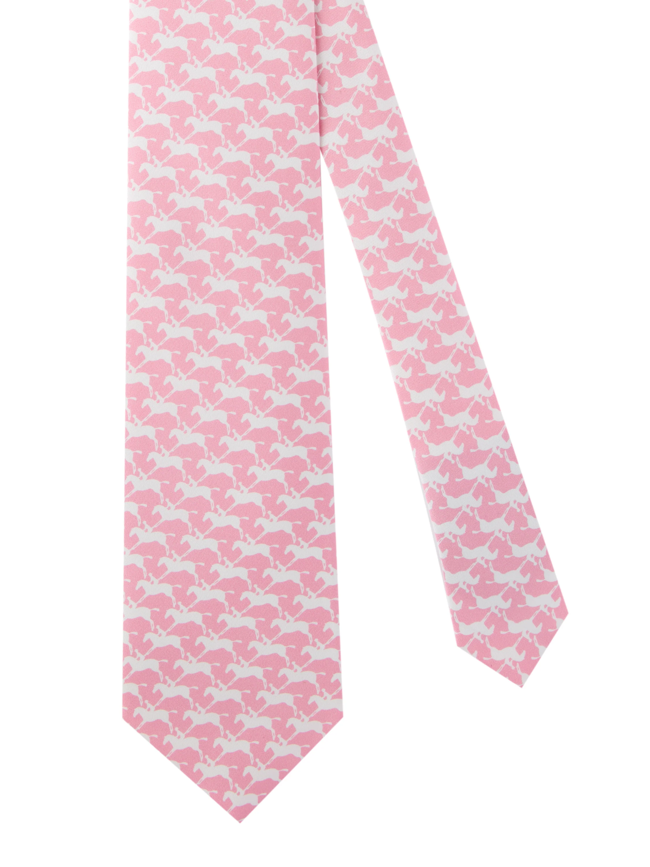 Horse / Jockey Print Silk Tie - Pale Pink/White - Image 2
